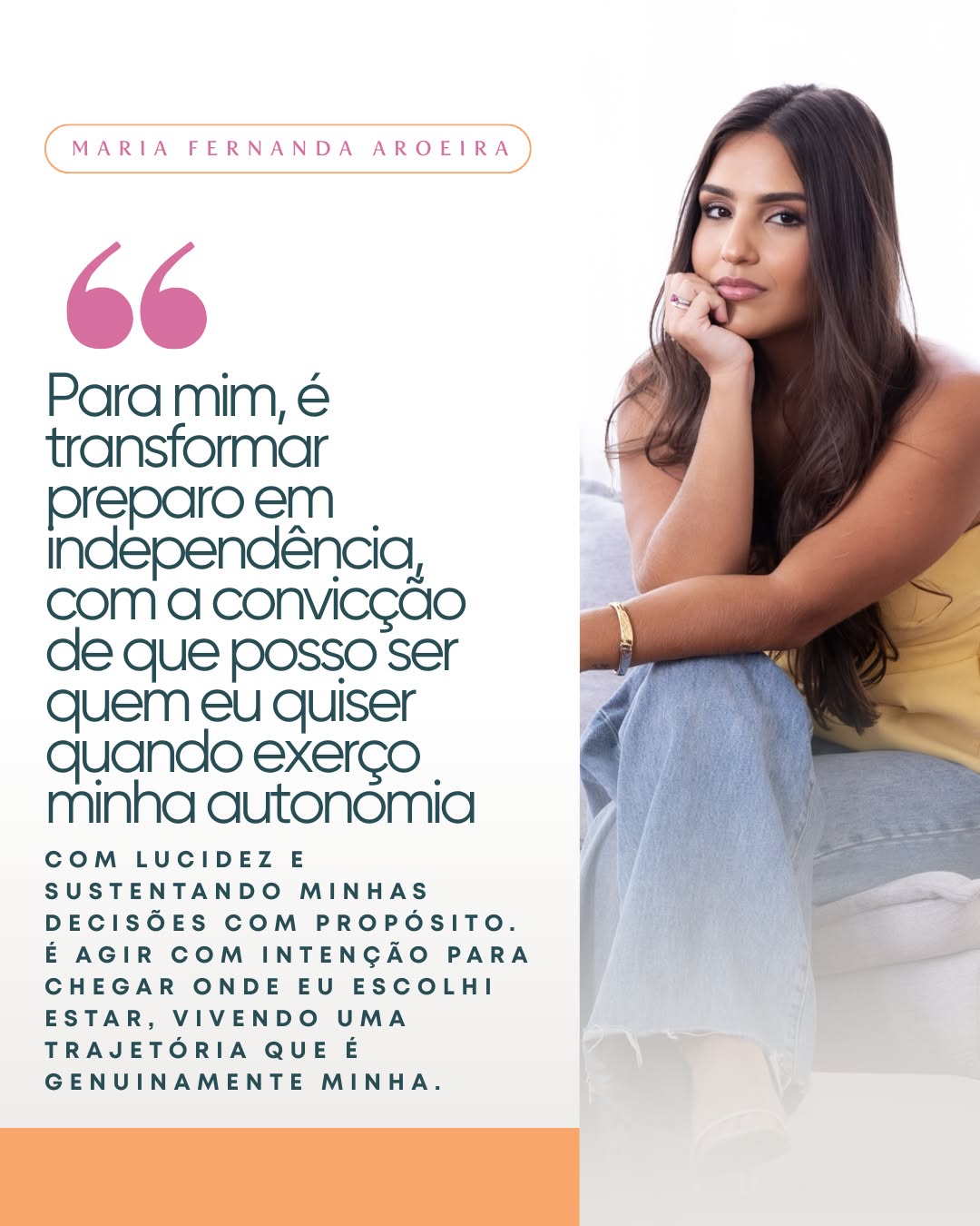 Celebramos a sensibilidade e a trajetória de mulheres que transformam a profissão em propósito.
Nesta campanha de Mês da Mulher, convidamos nossas clientes a compartilharem, em uma frase, o que significa ser mulher em sua própria história.
✨ Hoje, quem divide a sua visão é a Maria Fernanda Aroeira, advogada associada da @josettiadv.
Entre processos, sonhos, família e vida pessoal, ela demonstra determinação para chegar onde deseja.
Sermos totalmente nossas é o que queremos, em março e o ano todo.
Cada mulher que escreve a sua própria trajetória, inspira outras no caminho. 🧡
#MesDaMulher #Propósito #AutoridadeFeminina #AbraceComunique #Advocacia #DireitoAutoral #CarreiraJurídica