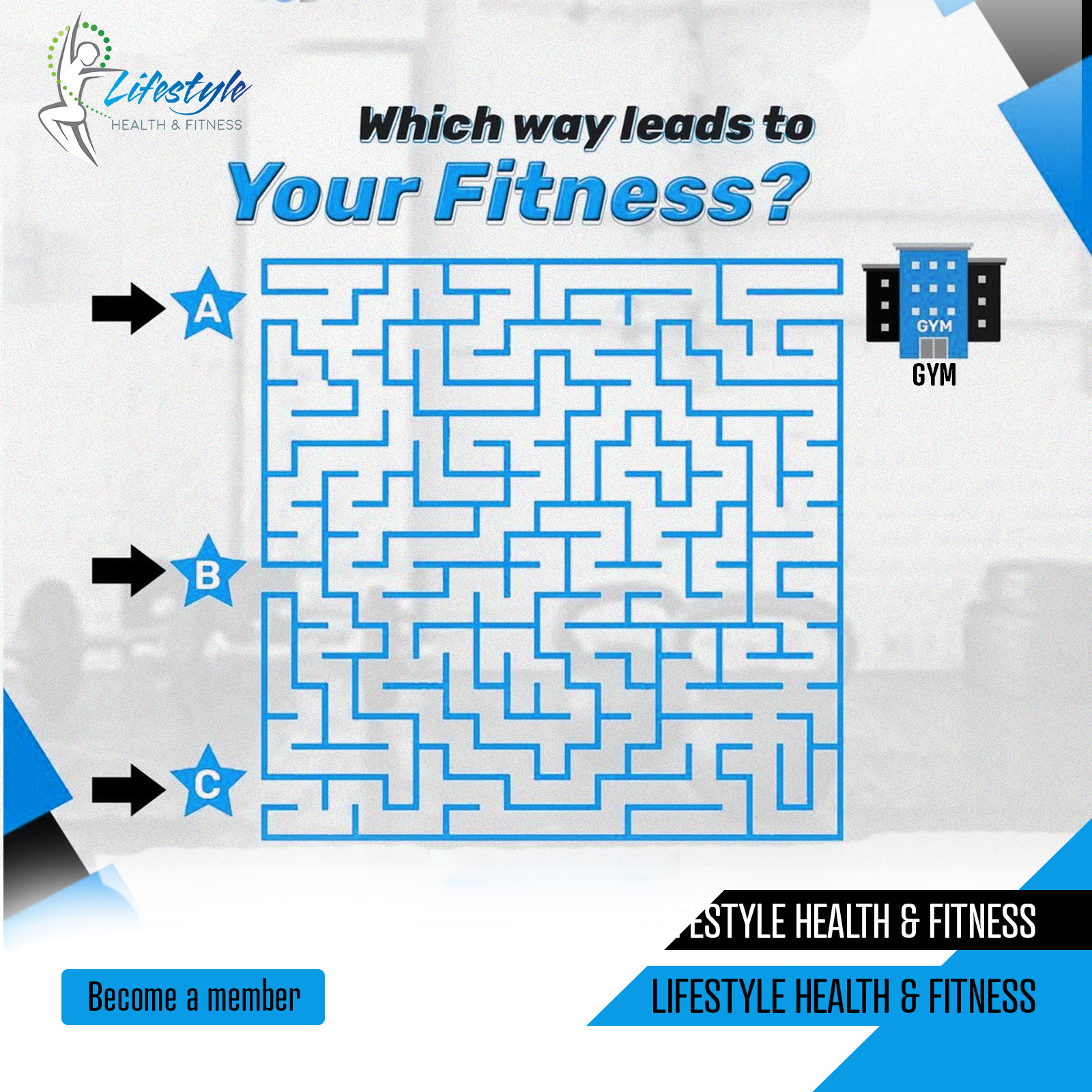 Which way leads to your fitness? ๐ช
Take a closer look at the maze and see if you can find the path that leads to the gym. Is it A, B, or C? Comment your answer below and test your fitness focus!
Ready to start your journey? Become a member at Lifestyle Health & Fitness today.
#LifestyleHealthAndFitness #FitnessJourney #GymLife #StayActive #LusakaFitness