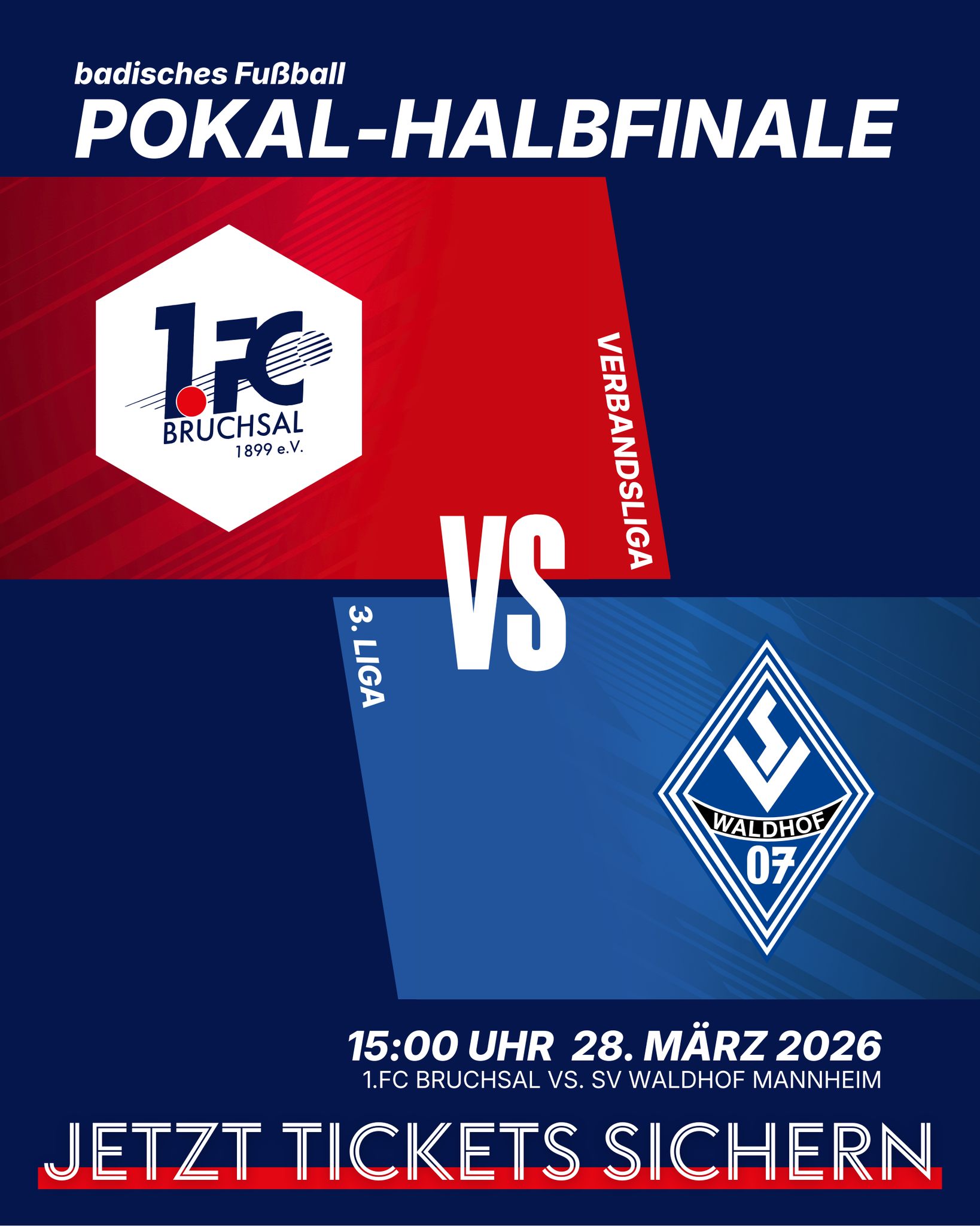 Es ist Länderspielpause, das Wetter wird perfekt und der 1.FC Bruchsal trifft auf den drittligisten SV Waldhof Mannheim. Drei perfekte Gründe warum du heute noch deine Tickets für das Megaevent sichern musst.
Die Anreise perfekt durchgeplant: Bequem mit Bahn oder Auto - die S3 aus Mannheim ist mit dem Deutschlandticket fahrbar und erhöht am Spieltag die Kapazitäten deutlich. Wer die Anfahrt lieber mit dem Auto auf sich nehmen möchte kann in direkter fußnähe kostenfrei Parken.
Über unsere Website oder über den Link in der Bio!