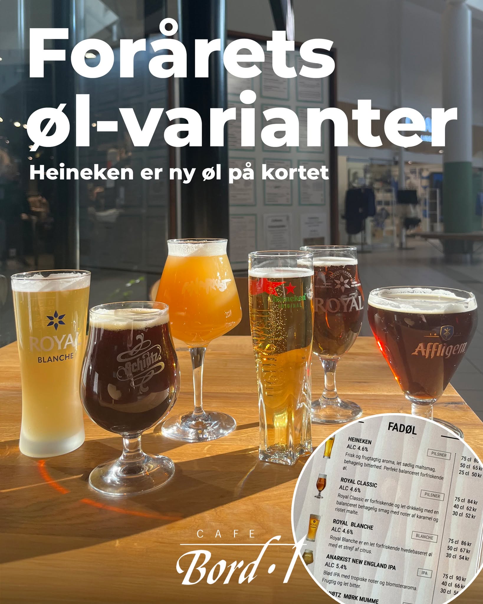 Forårets øl-varianter hos Café Bord 1 🍺 En af de nye varianter er Heineken fadøl - en klassiker som de fleste elsker.
Uanset om du er til pilsner, classic, blanche, IPA eller en mørkere type som fx. Mørk Mumme - så kig forbi og nyd en iskold øl til din frokost.
Vi glæder os til at se dig 😀
Du kan få et overblik over alle vores drikkevarer på vores hjemmeside - cafebord1.dk
#øl #pilsner #heineken #cafebord1