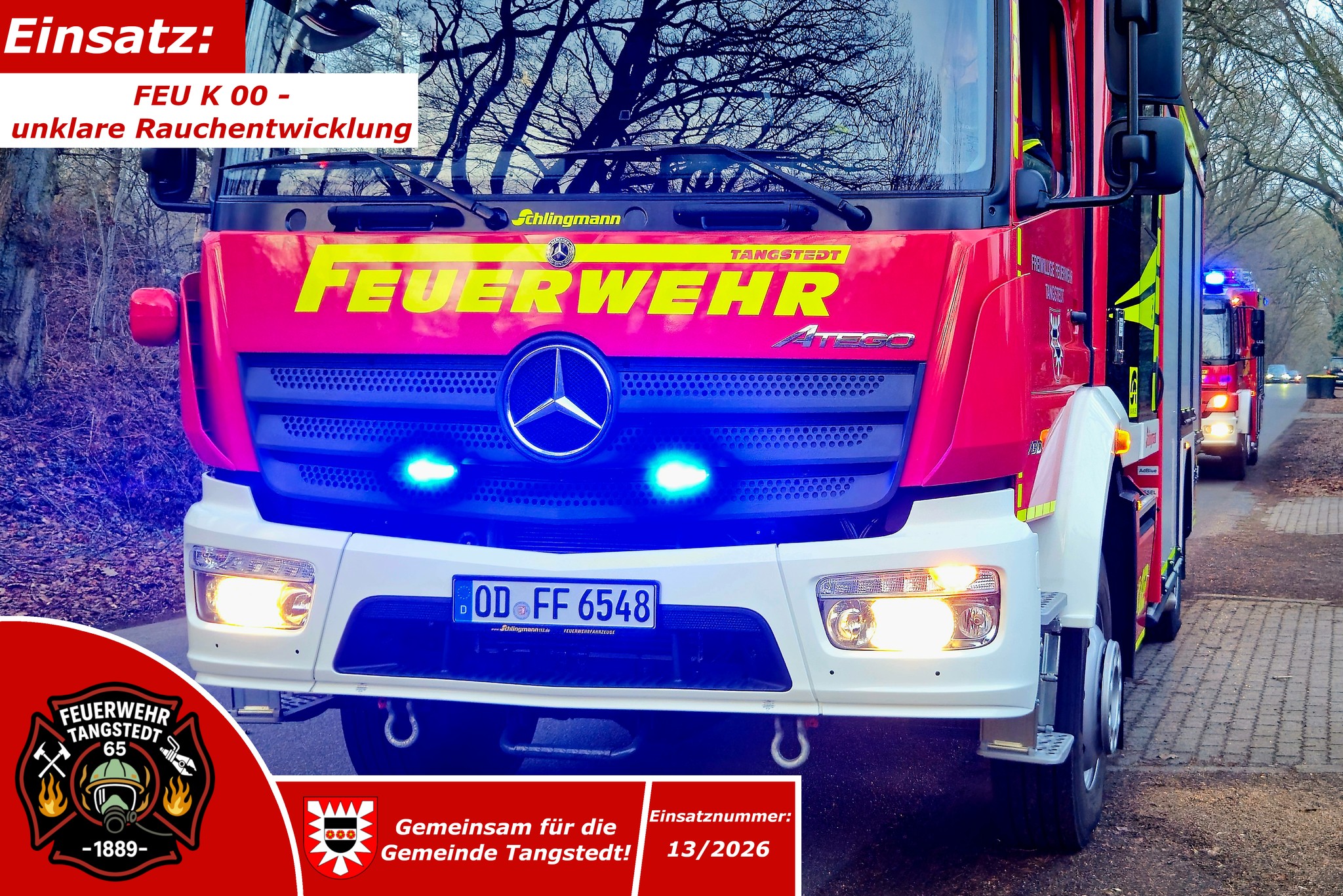 🚨 Nr. 13/2026
📆 12.03.2026, 17:49 Uhr
📟 FEU K 00 - unklare Rauchentwicklung
🌐 OT Tangstedt / Harksheider Weg
⚠Der Leitstelle wurde über den Notruf eine unklare Rauchentwicklung gemeldet, woraufhin diese uns alarmierte. Vor Ort eingetroffen, konnte eine deutliche Verrauchung wahrgenommen werden - in einem Garten wurden wir schließlich fündig, wo teilweise nasser Grünabfall verbrannt wurde. Aufgrund der starken Rauchentwicklung wurde durch die Eigentümer das Feuer im Beisein der Feuerwehr abgelöscht - anschließend übergaben wir die Einsatzstelle der Polizei und rückten wieder ein.
Alarmierte Kräfte: FF Tangstedt, 2x Polizei
👍🏼Like=Vielen Dank an die Einsatzkräfte🧑🏼🚒🧑🏼🚒
Alle Einsätze findest du hier:
https://www.feuerwehr-tangstedt.de/einsaetze-2026
#feuerwehr #firefighter #freiwilligefeuerwehr #ehrenamt #retterherz #blaulicht #blaulichtfamilie #fireandrescue #einsatz #alarm #atemschutz #feuer #technischehilfeleistung #einsatzfahrzeug #löschfahrzeug #notruf #instagram #insta #instagramreels #reelsinstagram #reelsofinstagram #instagramreel #reels #kreisstormarn #schleswigholstein #feuerwehr #tangstedt