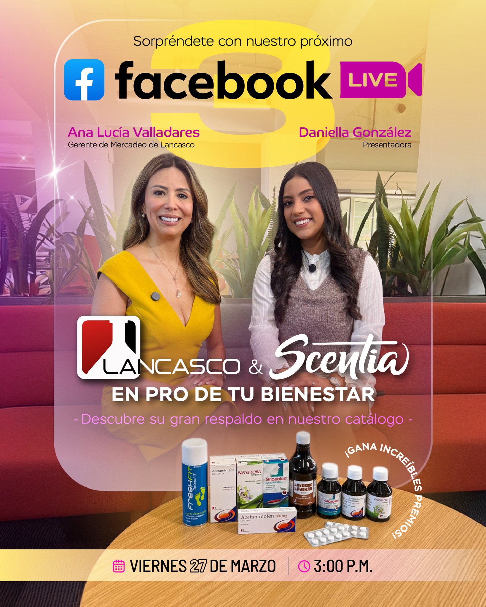 Descubre el poder que brinda el respaldo de Lancasco dentro del catálogo de Scentia, en nuestro próximo Facebook Live.
📅 Viernes 27 de marzo.
⏰ 3:00 p.m.
🔔 Acompáñanos y participa por premios increíbles.
Conéctate en nuestra página oficial de Facebook Scentia Centroamérica.
¡Te esperamos con Ana Lucía Valladares (Gerente de Mercadeo de Lancasco) y Daniella González! ✨
#scentiacentroamerica #bellezaempoderadora #scentiacontigo #nuevo