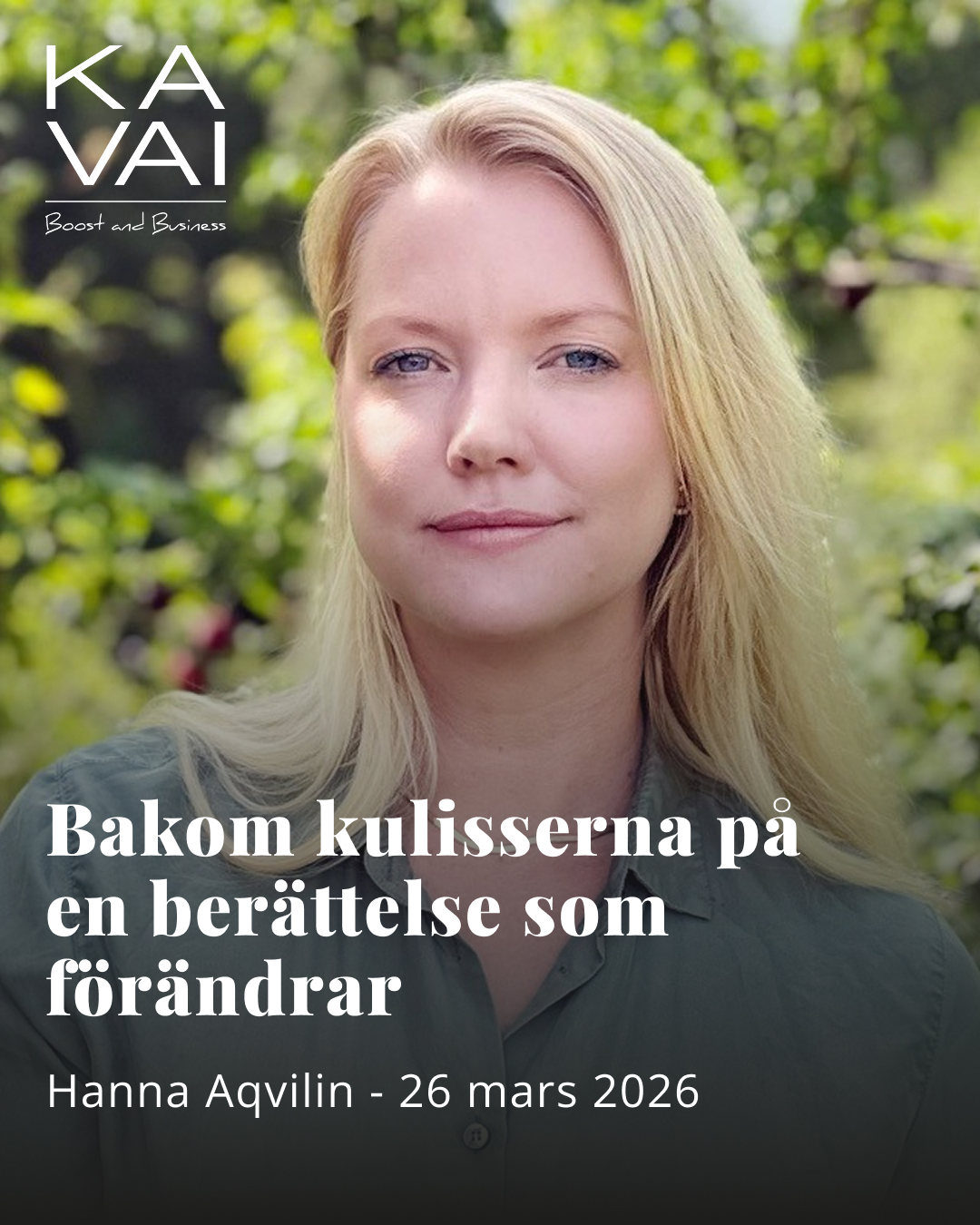 Genom motstånd och tvivel, till internationella filmfestivaler och Oscarsgalan🎬
📣‼️Inför Kavaimötet nästa vecka så har vi behövt byta lokal, nästa torsdag 26 mars kommer vi istället träffas på Västsvenska Handelskammaren, Österlånggatan 40. Vi ses 14.45 som vanligt för lite mingel och drar igång programmet från 15.00.
Skynda och säkra din plats - denna föreläsning vill du inte missa!🔥
Med rötterna i Borås och världen som arbetsfält har Hanna Aqvilin byggt en internationell karriär som dokumentärfilmare. Hennes arbete har tagit henne till platser som New York, Amsterdam och London – och vidare till filmfestivaler och sammanhang där hennes filmer uppmärksammats med nomineringar till både Oscars och BAFTA.
I sin föreläsning tar Hanna avstamp i arbetet med den internationellt uppmärksammade dokumentärfilmen Black Box Diaries. Hon delar med sig av den nio år långa resan bakom filmen – från den första idén till Oscarsgalan🎥🍿
Hanna ger en unik inblick i dokumentärfilmandets verklighet – där förtroende, ansvar och relationer är avgörande – och i varför vissa berättelser är värda att kämpa för, även när priset är högt.
Efter föreläsningen vill Hanna att du som deltagare ska känna dig stärkt i din egen drivkraft. Oavsett om du arbetar kreativt, leder andra eller driver eget, är detta en föreläsning som påminner om värdet av att stå kvar i det som betyder något – och våga.
Anmäl dig senast den 24 mars👉 https://www.kavai.se/event-details/bakom-kulisserna-pa-en-berattelse-som-forandrar