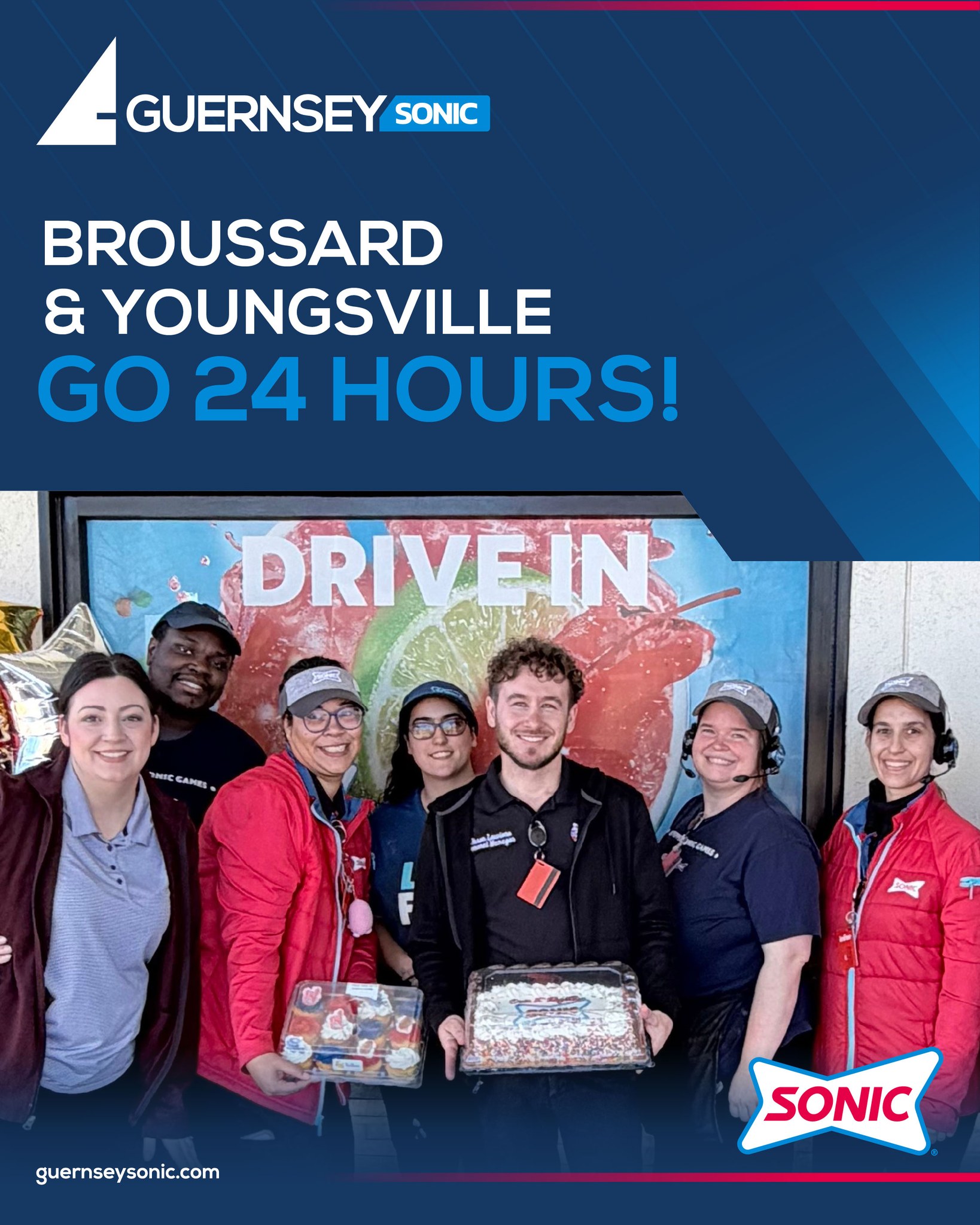 We celebrated our Guernsey Sonic’s in Broussard and Youngsville for officially going 24 hours: strong crews, steady leadership, and full commitment.
Our Guernsey Sonic Ambassador in Lafayette, La also launched into 24-hour operations, marking another milestone for the fleet!
Proud of these teams for leading with teamwork, grit, and excellence.
That’s how Guernsey Sonic keeps moving forward!
#GuernseySonic #24HourCrew #LouisianaStrong #TeamEnergy #LeadershipInAction #MakingWaves #CrewPride ⚓
