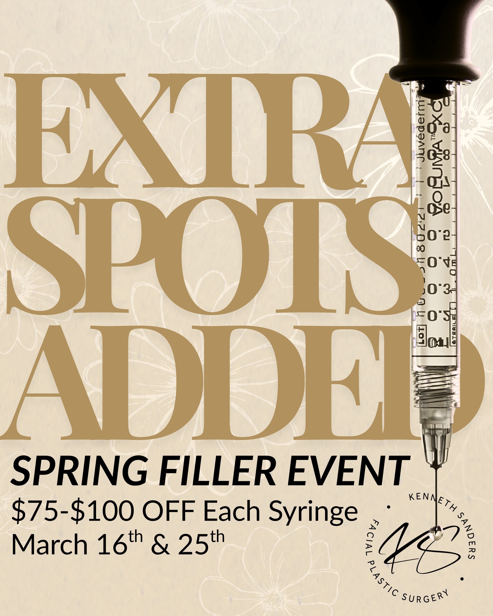 Update! Our Spring Filler Event on March 19â20 is officially SOLD OUT đ
You all booked those spots fast, so we opened two additional days to fit a few more appointments in:
đ
March 16
đ
March 25
These added days still include event pricing ($75â$100 off each syringe), but the remaining spots are very limited.
If you missed the original dates, this is your second chance to get in before theyâre gone too.
Call (318) 698-8711 to grab one of the remaining appointments.
#LipFillerShreveport #JuvedermShreveport #SpringRefresh #DrKennethSanders #ShreveportMedspa