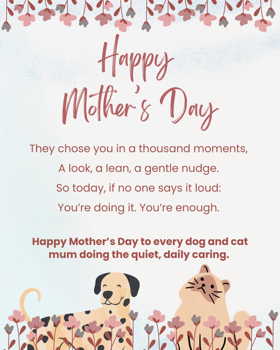 Happy mother’s day to all you lovely pet mums! ♥️ 🐾
Pet care isn’t always easy, especially when looking after animals with complex needs, but we would like to dedicate this post to all the hard work you put in to keeping your pets happy, safe and loved.
We think you are all amazing, and your pets are very lucky to have you! 🥰