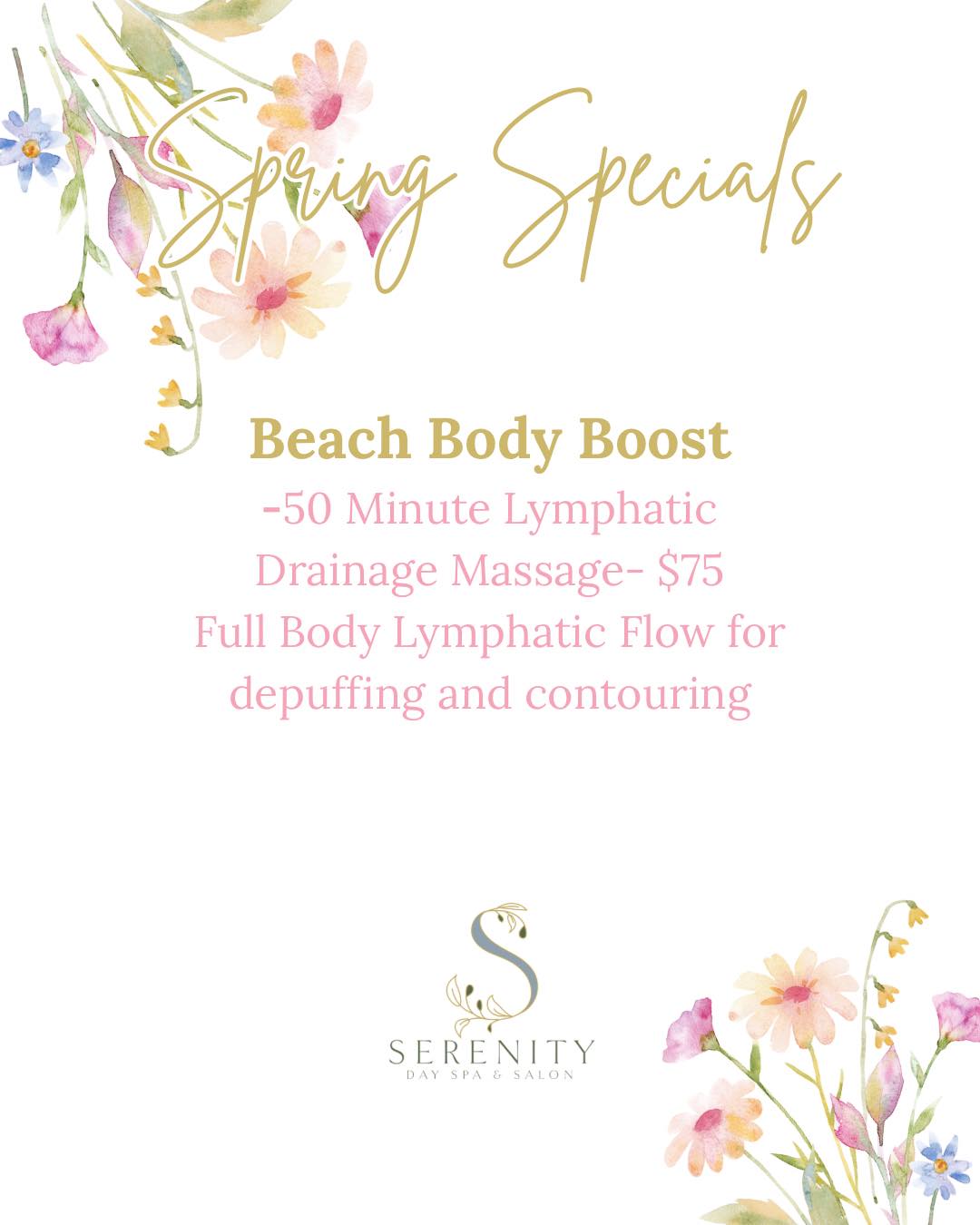 Spring specials are here! 🌷
Our Beach Body Boost includes a 50-minute lymphatic drainage massage to promote full body lymphatic flow, helping with depuffing and contouring! ✨ Just $75 for a limited time.
Call 870.234.4000 or book online with us at Sdsmagnolia.com 🐣
#sdsmagnolia #magnolia #salonandspa #SAU #spring