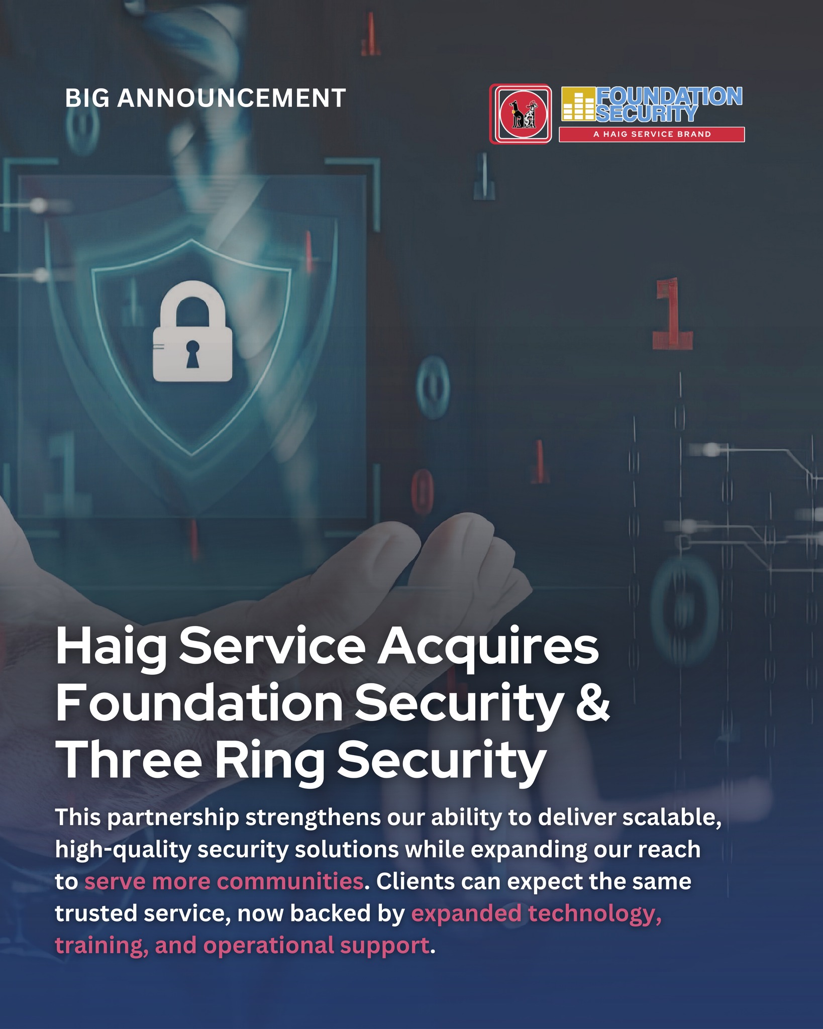 “We are proud to welcome Foundation Security and Three Ring Security to the Haig Service family. Both organizations have demonstrated exceptional leadership, operational discipline and a deep commitment to their clients and employees. This acquisition strengthens our market presence and enhances our ability to provide best-in-class security solutions at scale. We look forward to building on their strong foundation and investing in continued growth.” - Richard Haig, CEO, Haig Service Corporation
Reported on by SDM Magazine Newswire