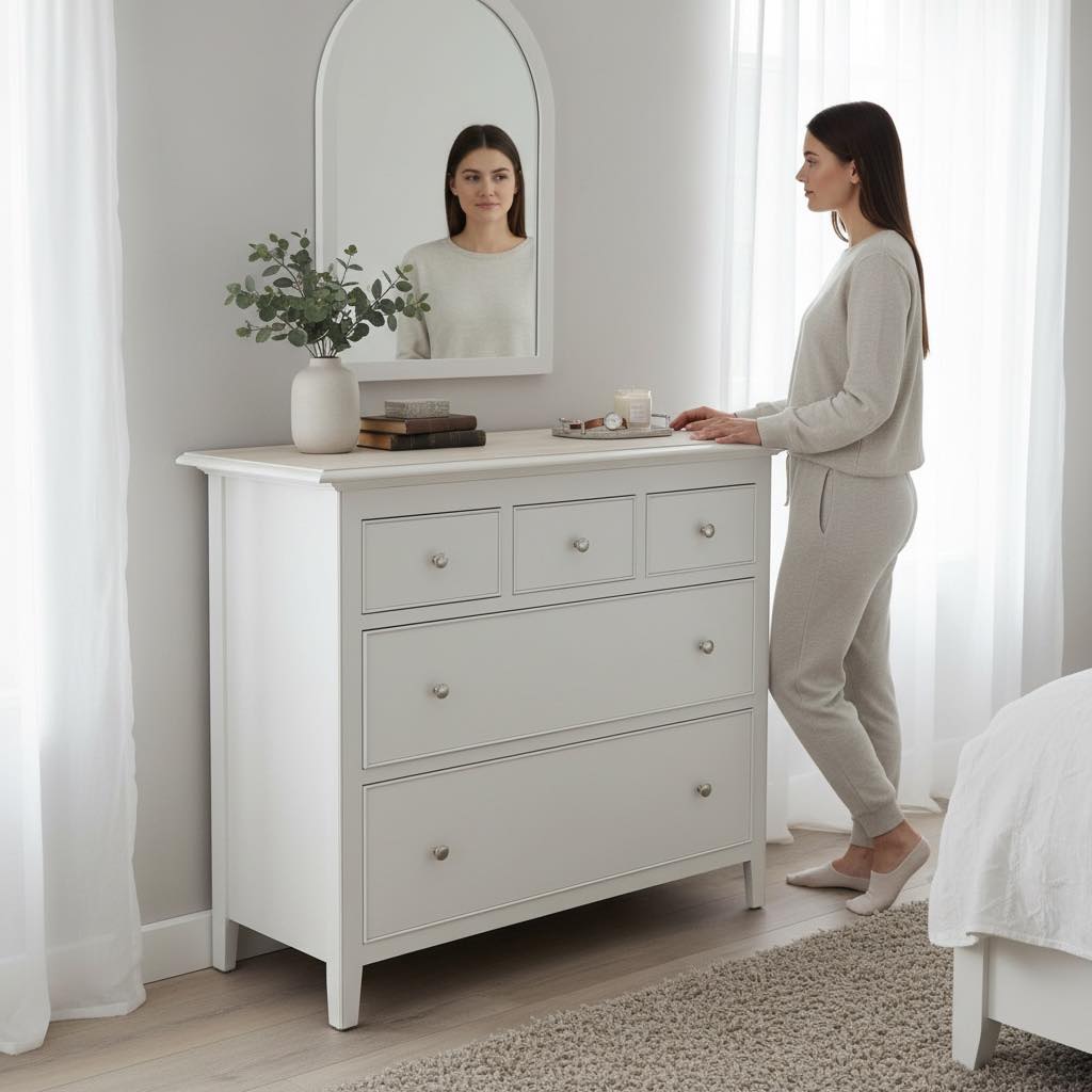 Just completed and now available to purchase online with our 10% discount Marks & Spencer‘s solid quality chest of drawers.
Www.Claresboutique.Com