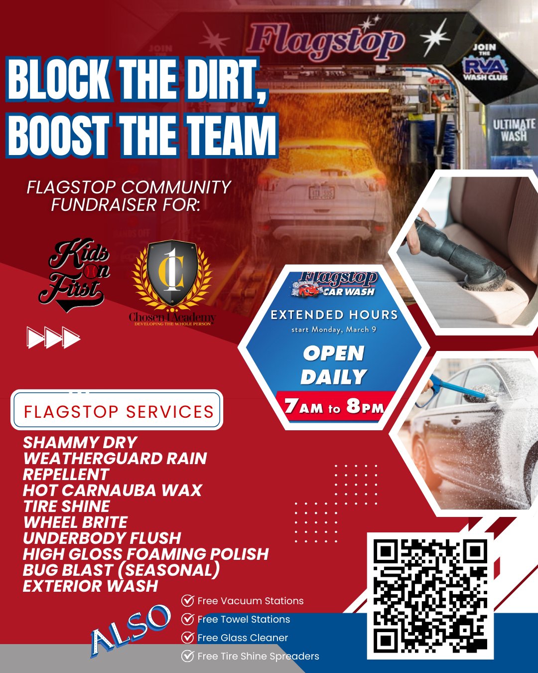 🚗✨ Block the Dirt, Boost the Team! ✨🏀⚾
Every car wash at Flagstop Car Wash helps fuel local youth sports — from the basketball court to the baseball field and every dream in between. 💪
Stop by, get your ride sparkling, and support the next generation of champions! 🌟
QR Code on Flyer or Link in Bio
#BlockTheDirtBoostTheTeam #YouthSports #CommunityStrong #FlagstopCarWash #SupportLocalTeams