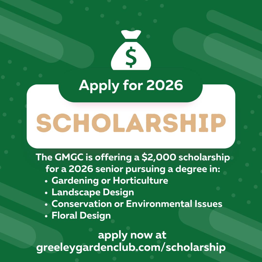 Are you dreaming of a career in the great outdoors? ๐ฟโจ
The GMGC is offering a $2,000 scholarship for a 2026 senior pursuing a degree in:
๐ป Gardening or Horticulture
๐ณ Landscape Design
๐ฆ Conservation or Environmental Issues
๐ Floral Design
If youโre planning to attend an accredited public college, university, or technical school, this grant is for you! Letโs grow the future of Colorado together. ๐๏ธ
๐ Link in bio for details: https://www.greeleygardenclub.com/scholarship
#FutureHorticulturist #EcoWarrior #ScholarshipOpportunity #GreeleyGardeners #conservationcareer #noco #greeleyco #greeley #greeleymoms #greeleylocal #greeleycolorado