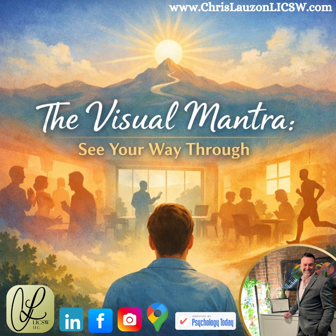 New Blog Post - Welcoming New Clients - Accepting Insurance - LINK IN BIO
In many of my previous posts, we’ve talked about the importance of self-awareness, recognizing our needs, and learning to pause before we react. When we do this well, we give ourselves the opportunity to choose intention rather than simply operating on emotional autopilot. But, let’s be honest, even when we know the tools, certain environments can still catch us off guard.
A social gathering where we feel out of place. A work meeting where the stakes feel high. A family gathering where old patterns tend to reappear. A competitive event where pressure creeps in.
In these moments, it’s not uncommon for people to experience angst, disconnection, dissociation, mood shifts, avoidance, isolation, or other behaviors that move us further away from the version of ourselves we were hoping to bring into the room.
Here is a tool for this, I call it The Visual Mantra.
What Is a Visual Mantra?
Most people are familiar with the idea of a mantra, a phrase repeated to help calm the mind, increase focus, and bring ourselves back to center.
A Visual Mantra works in a similar way, but instead of repeating words, we briefly picture ourselves moving through a situation in a grounded and intentional way.
#MentalHealth #SelfCare #PersonalGrowth #MentalWellness #Mindfulness #SelfLove #EmotionalHealth #OldMentalMuscle #NewMentalMuscle #InnerPeace #VisualMantra #SelfImprovement #StressRelief #PositiveVibes #MentalStrength #SelfAwareness #MassachusettsTherapist #SelfDiscovery #MentalClarity #PlanfulProcessing #ActionItems #Therapist #LICSW #JudgementOfSelf #SelfJudgement #InternalConflict #ChrisLauzonTherapist #MentalHealthMaintenance #Anxiety #MentalFreedom @bluecrossma @point32health @unitedhealthcare @cignahealthcare @aetna @psych_today @masocialworkers