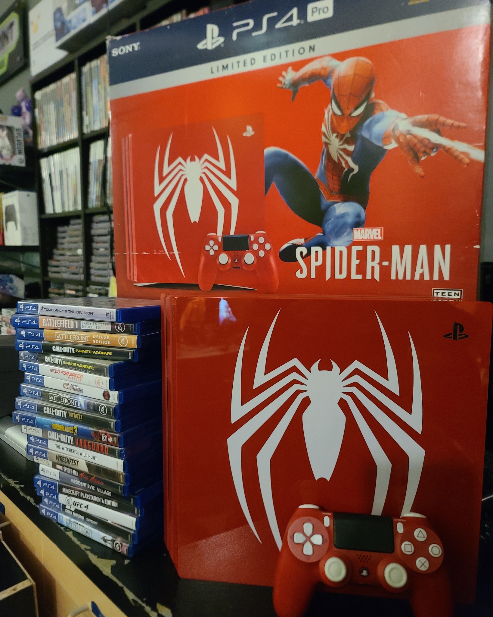 Just in at Checkpoint! -- PS4 Pro Spider-Man Edition (with controller!)
And a bunch of PS4 games and more!
Smash Tournament is going to go late tonight so we will have special hours this weekend:
12-8 Saturday
11-6 Sunday