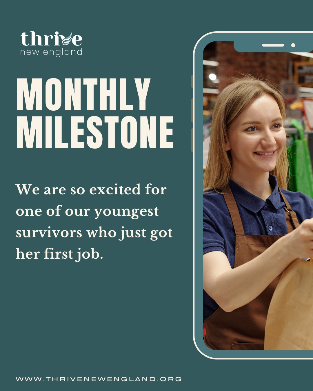 Youth survivors face an array of difficulties such as developmental delays, gaps in education, mental health struggles and housing instability which can make doing things like looking for employment especially difficult. This is why we are so excited for one of our youngest survivors who just got her first job.
#thrivenewengland #EndExploitation #SupportSurvivors #everythingwedoisprevention