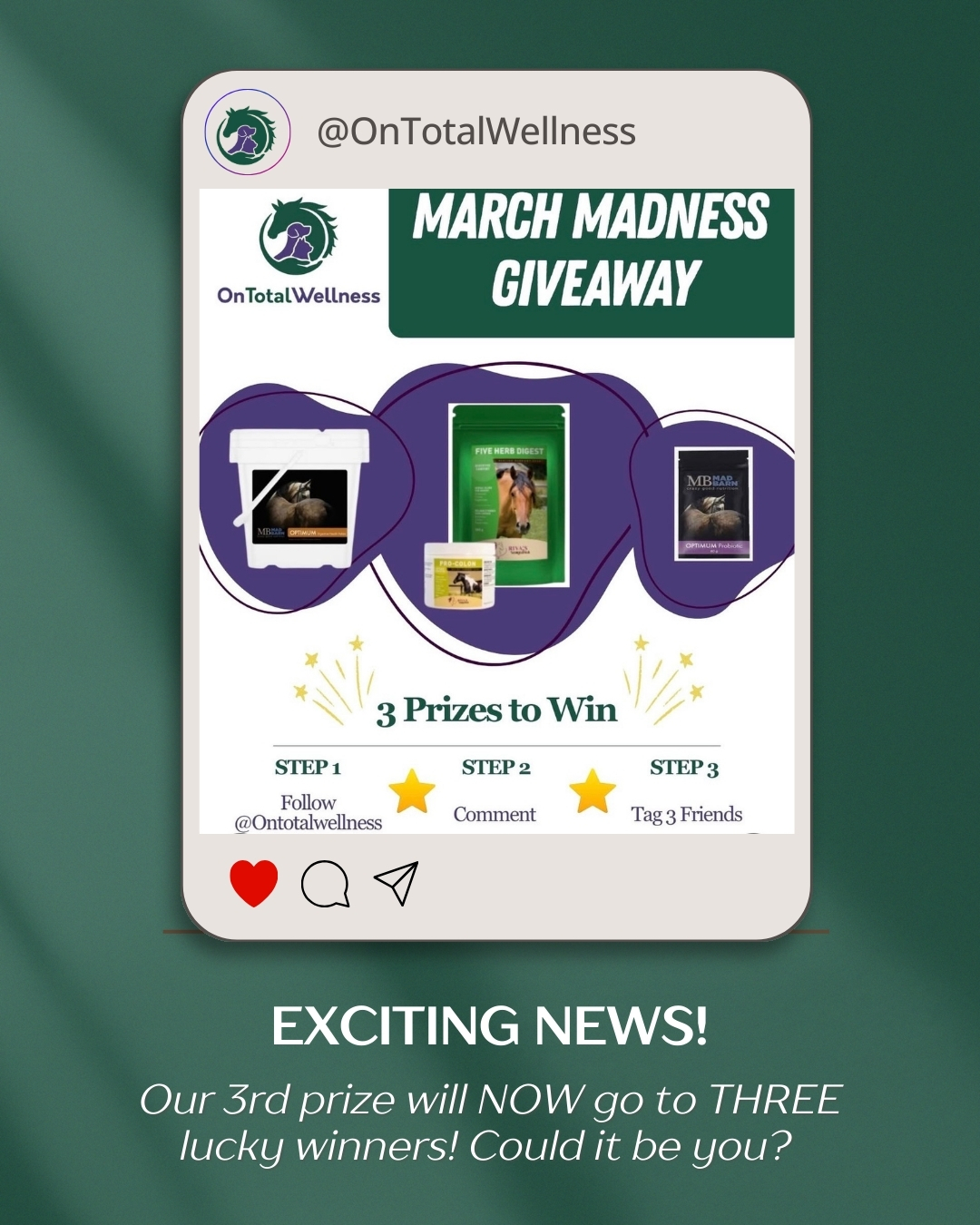 🎉 Update on the 3rd prize! 🎉
Instead of 1 winner, 3 winners will each get a 60-day Mad Barn Optimum Probiotic 60 day supply
That’s 5 winners total in the giveaway!
Go to the original post to enter before the winners are drawn!