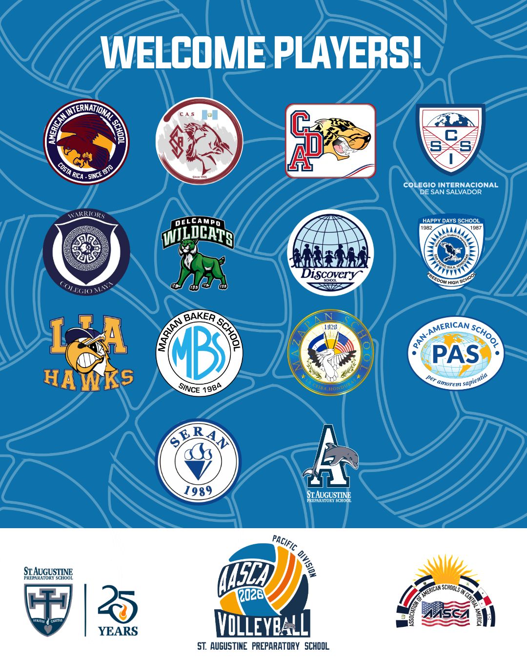 🏐 We are thrilled to welcome all participating teams to the AASCA Volleyball Tournament – Pacific Division! It is an honor to host you this week, and we look forward to a fantastic display of athleticism and sportsmanship.
We will be sharing game schedules daily on our social media accounts. All games will be live-streamed on our school’s YouTube Channel https://www.youtube.com/@StAugustinePrepSchool and via our LinkTree. Let’s go Dolphins, let’s go! #GoDolphins #AASCAVolleyball2026