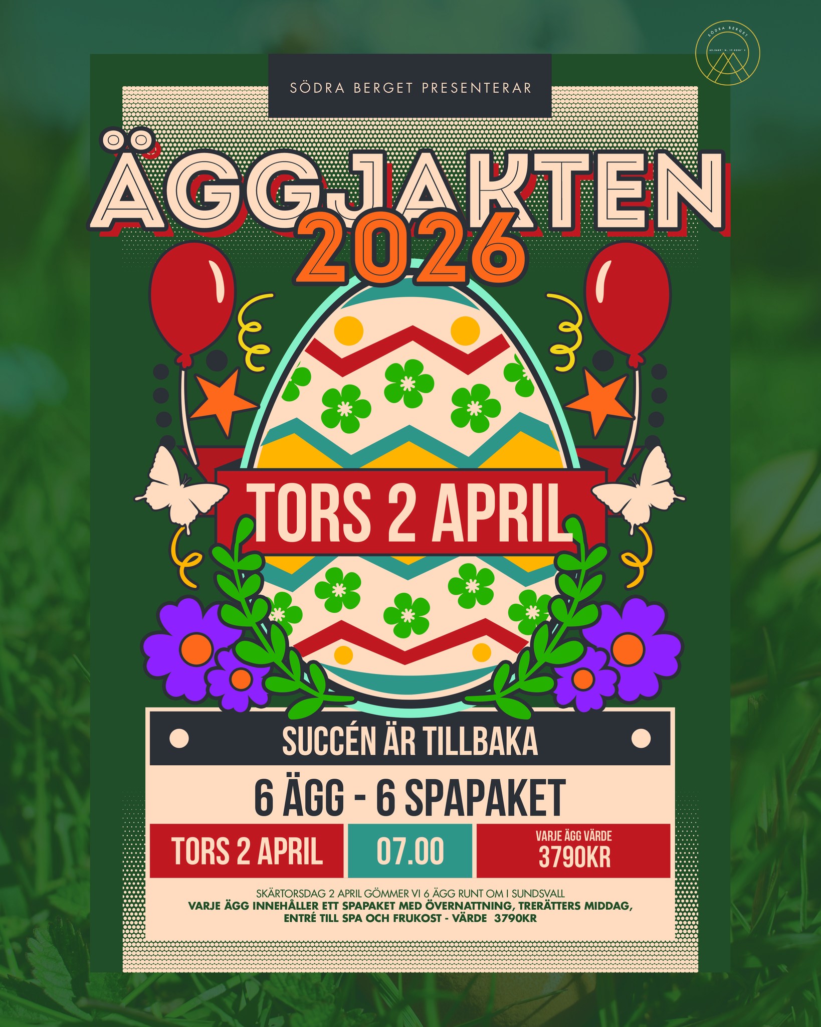🐣🌟 Varning för ägg-citement! 🌟🐣 Vi kör i år igen!
Ägg-jakten är tillbaka! Vi på Södra Berget i Sundsvall sprider påskglädje på ett stort sätt - med en äggjakt av episka proportioner!
Vi har gömt sex ägg runtomkring Sundsvall stadskärna (och omnejd), var och ett innehåller ett fantastiskt spapaket med övernattning, spa, trerättersmiddag och frukost - perfekt för avkoppling och njutning.
Men, det finns en liten hake (förutom den påskrelaterade typen) - du måste följa ledtrådarna för att hitta äggen! Första ledtråden släpps på skärtorsdag 2 april, kl. 07.00, så håll dina detektivfärdigheter redo och hoppa på äggtåget.
Ledtrådarna kommer att hittas på Instagram - InstaStorie: instagram.com/hotellsodraberget
Så, om du vill ha chansen att vinna ett spapaket och samtidigt ha kul under påsken - delta i vår ägg-jakt! Vi lovar att det kommer bli en ägg-stremt rolig upplevelse.
📅 Datum: Torsdag 2 april, kl. 07.00
🎁 6 Spapaket som vinster.
Först till kvarn! 🏃♂️🏃♀️