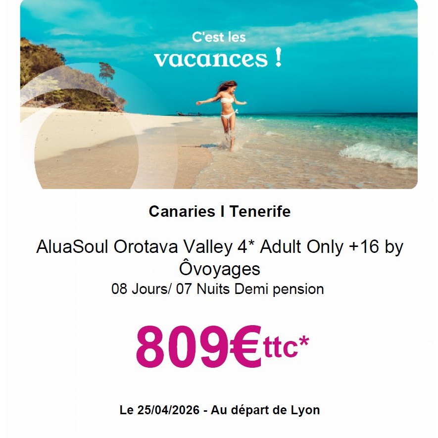 🌞 Envie d’un printemps sous le signe du voyage ?
Avec O Voyages, découvrez nos offres spéciales pour les départs en avril : dernières disponibilités, destinations variées et séjours pensés pour tous les goûts.
🏖️ Soleil et détente
🏔️ Nature et aventure
Ne laissez pas passer l’occasion de profiter de conditions privilégiées pour vos vacances de printemps.
📩 Contactez-nous dès maintenant pour réserver votre séjour et profiter des meilleures offres.
Conditions et réservations dans vos agences de voyages Fontana Tourisme. Sous réserve de disponibilités et de tarifs à la réservation.
#OVoyages #FontanaTourisme #VoyagesEnAvril #OffresSpéciales #VacancesPrintemps #VoyageSurMesure