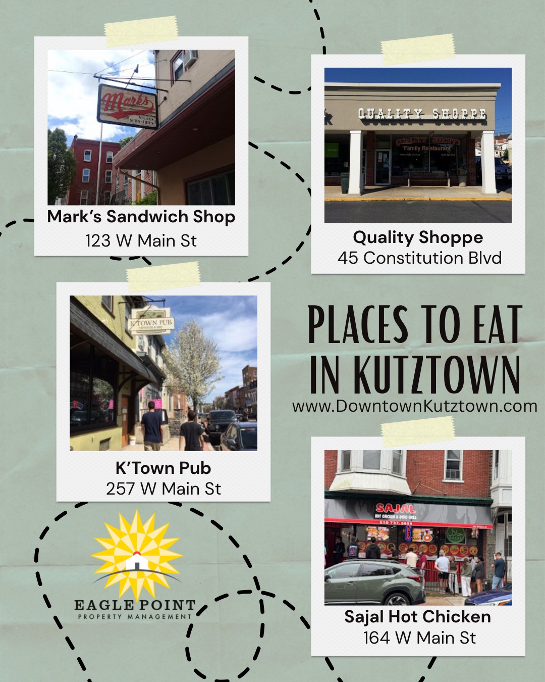 Too tired to cook? We got you.
Here are some go-to spots just minutes from your front door đđđ
#CollegeEats #FoodNearMe #eaglepoint #downtownkutztown #KU #goldenbears #kutztownuniversity #livehowyouwantto #EPPM #April