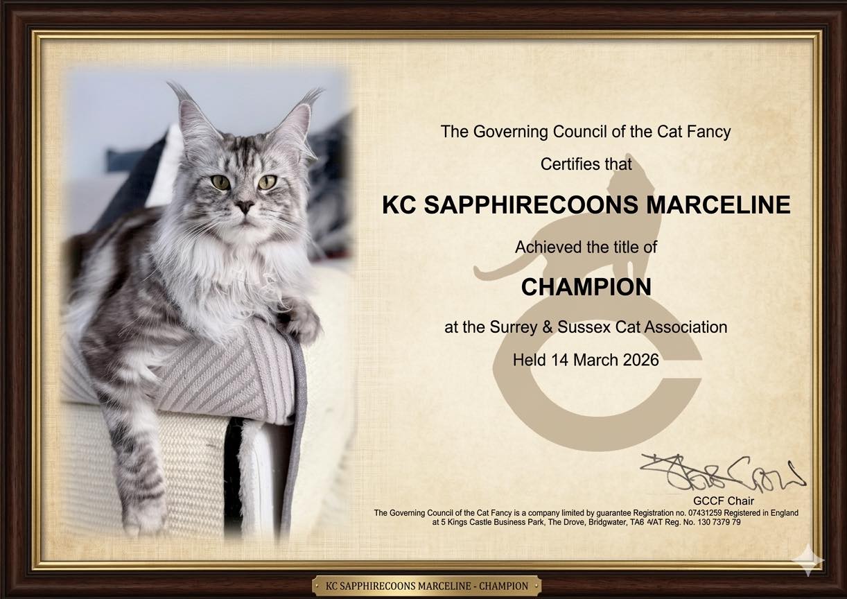 I still can’t quite believe it, but it’s official! 🏆 My stunning girl, KC Sapphirecoons Marceline, earned her CHAMPION title this weekend at the Surrey & Sussex Cat Association show! 🌟
We’ve poured so much heart, time, and effort into reaching this milestone. From endless grooming sessions and show preparations to early-morning travel – witnessing it all pay off is an indescribable feeling. I am utterly proud!
What makes this moment even more special is that, with Marceline's win, every single adult cat in our Sapphirecoons cattery now holds a Champion or Grand Champion title, and nearly all our kittens are Kitten Champions! 🥇✨ It truly reflects the love, dedication, and high standards embedded in our breeding programme.
Marceline was an absolute star on the day, showing everyone just how beautiful she is inside and out. A huge thank you to the judges and everyone who has supported us throughout this journey. Now, it's time for some well-earned treats and cuddles for my new little Champion! 🐾❤️👑
#CatShow #ChampionCat #MaineCoon #Sapphirecoons #ProudBreeder #GrandChampion #KittenChampion #GCCF #HardWorkPaysOff #ShowCat