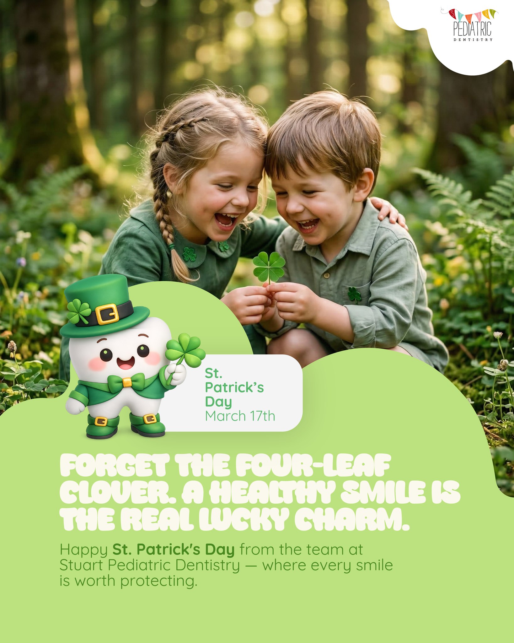 Some kids find a four-leaf clover today. Ours find healthy smiles all year long. 🍀 That's the kind of luck we help make happen — one checkup at a time. Happy St. Patrick's Day from the team at Stuart Pediatric Dentistry.
📅 stuartpediatricdentistry.com
#LuckySmiles #StPatricksDay #StuartFL #TreasureCoast #KidsDentist