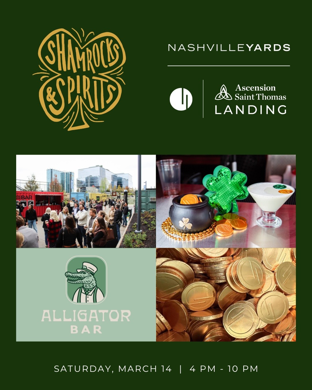 🍀 We’ll be at Nashville Yards this Saturday night for their St. Patrick’s Day celebration!
Stop by and get festive with shamrock face paint and sparkling glitter designs by Dixie Land Face Painting & Balloons. 💚✨
Come celebrate with us!