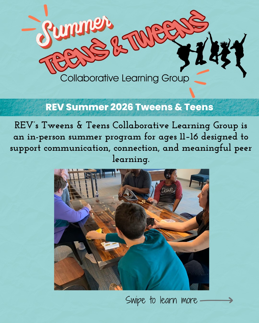 🌞 REV Summer 2026: Tweens & Teens
Tweens & teens deserve spaces where communication is supported and ideas are valued.
REV’s Tweens & Teens Collaborative Learning Group is an in-person summer program for ages 11–16 focused on discussion-based learning, connection, and growing independence.
📍 Gaithersburg & Severna Park
🗓 Weekly series + one-week intensive option
Spots are limited. Visit the link in our bio to learn more.
#ReachEveryVoice #AAC #InclusiveEducation #PresumeCompetence #CommunicationAccess
