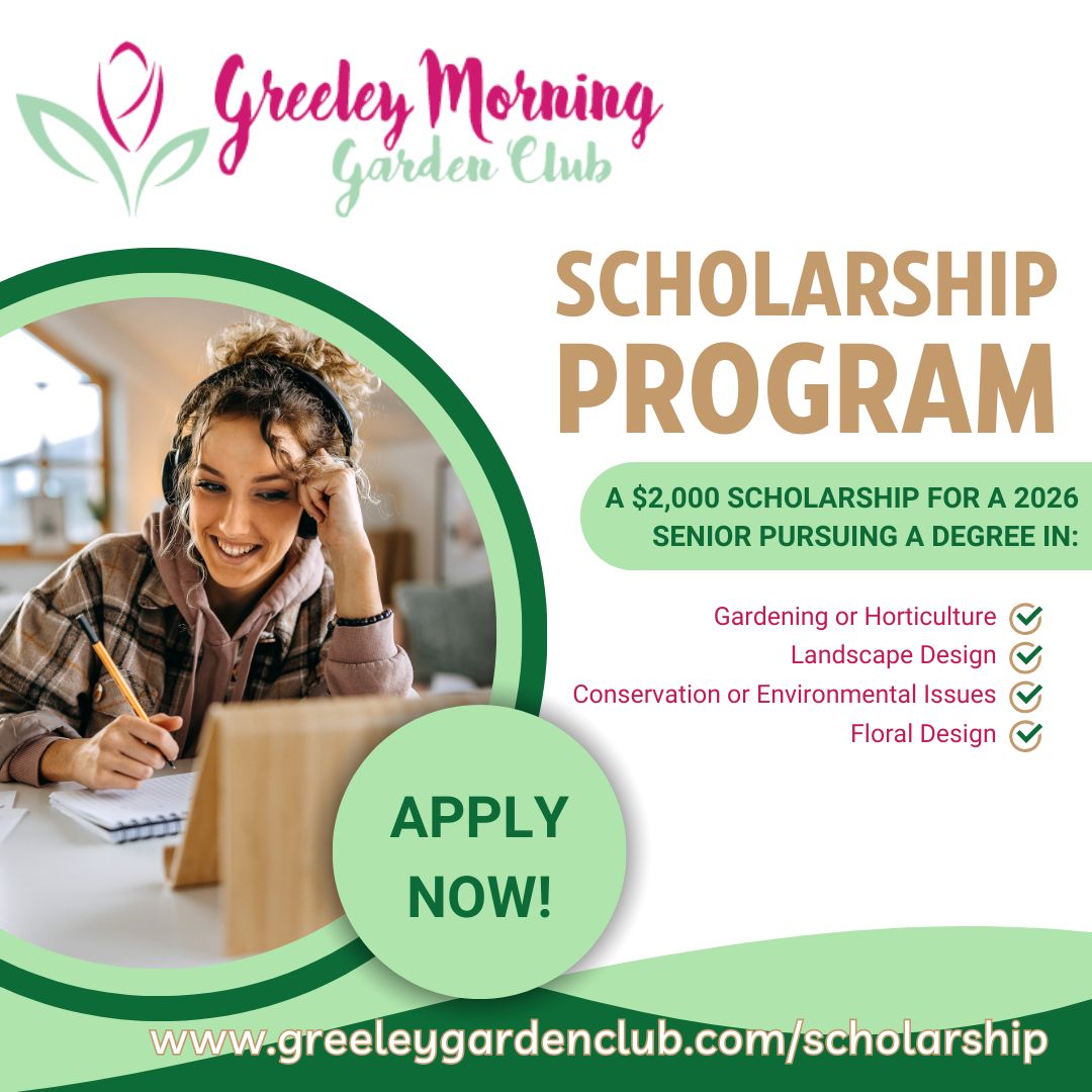 Class of 2026: Want $2,000 for college? 🎓💰
If you’re heading into a field like Horticulture, Landscape Design, or Environmental Science, the Greeley Morning Garden Club wants to help!
✅ The Award: $2,000 one-time grant
✅ The Requirement: Enrolling in an accredited public school for a garden/environmental-related career.
Don't leave money on the table (or in the dirt!). Apply today:
✨ https://www.greeleygardenclub.com/scholarship
#GreeleyCO #SeniorYear #ClassOf2026 #CollegeBound #GreenCareers