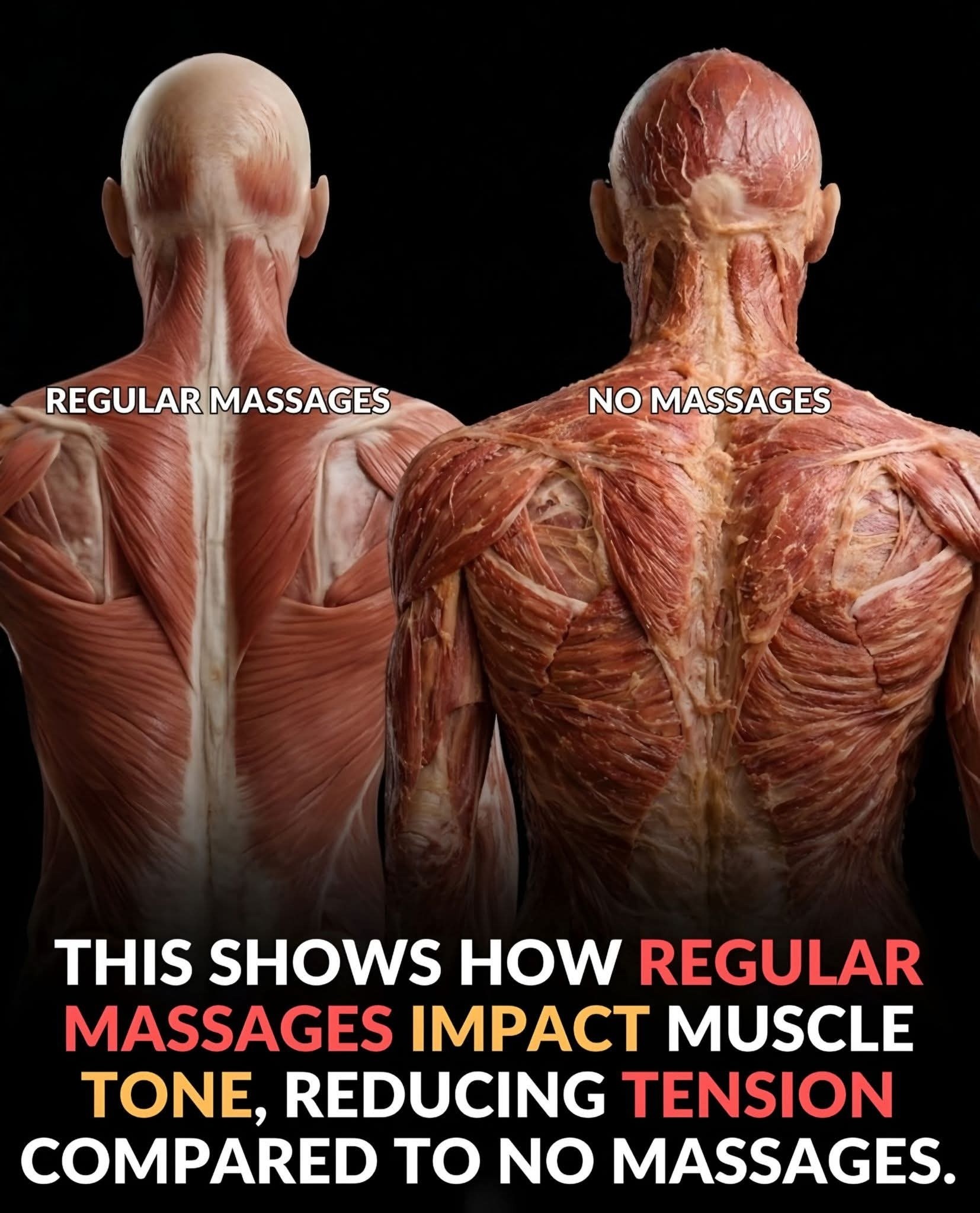 Regelmatige massages verbeteren de spierspanning en verminderen spanning vergeleken met helemaal geen massages.
Ons lichaam draagt elke dag stilletjes stress met zich mee… vooral in de schouders, rug en heupen. Veel mensen merken hoe gespannen hun spieren aanvoelen na lange werkdagen of stressvolle weken. Kleine gewoontes kunnen na verloop van tijd beïnvloeden hoe het lichaam eruitziet en aanvoelt, waaronder iets zo eenvoudigs en rustgevends als een regelmatige massage.
Visuele vergelijkingen van spierweefsel laten vaak een duidelijk verschil zien tussen spieren die regelmatig gemasseerd worden en spieren zonder consistente verzorging. Met regelmatige massage kunnen spieren er gladder, meer ontspannen en gelijkmatiger uitzien. Zonder massage kan het weefsel strakker en meer verstopt of gespannen lijken, vooral rond de schouders en de onderrug waar spanning zich vaak ophoopt.
Massage doet meer dan alleen een ontspannend moment creëren… het kan de bloedsomloop, flexibiliteit en een evenwichtige spierspanning op de lange termijn ondersteunen. Wanneer het lichaam opgebouwde spanning loslaat, kan bewegen gemakkelijker aanvoelen en kan de houding verbeteren. Het herinnert ons eraan hoe kleine gewoontes voor welzijn stilletjes invloed kunnen hebben op hoe ons lichaam functioneert en aanvoelt.
#innerflowbyyouri #balance #balanced #relaxing