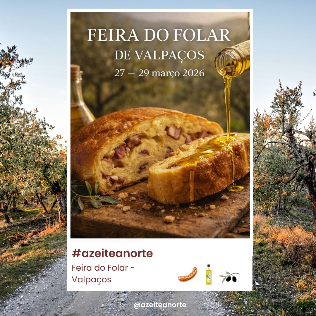 🗓️ 27 — 29 março 2026
📍 Feira do Folar de Valpaços
Valpaços volta a celebrar um dos sabores mais emblemáticos da Páscoa transmontana!
Durante três dias, o pavilhão multiusos transforma-se num verdadeiro encontro de sabores da terra: produtores locais, folar tradicional, fumeiro, vinho, azeite, doçaria e muitos outros produtos que fazem parte da identidade gastronómica de Trás-Os-Montes.
Entre provas, compras e convívio, o programa inclui também animação musical ao longo do fim-de-semana — com concertos, dj’s e momentos culturais que mantêm viva a tradição.
Porque falar de folar é também falar de território, de produtos locais e, claro, de azeite — ingrediente essencial na massa que dá vida a esta especialidade.
Se estiveres por Trás-Os-Montes no último fim-de-semana antes da Páscoa, Valpaços é paragem obrigatória.
#feiradofolar #valpacos #folardevalpacos #trasosmontes #gastronomiaportuguesa #saboresdaterra #produtosregionais #azeiteportugues #azeiteanorte #fumeiro #vinhoportugues #pascotransmontana #tradicao #produtolocal #culturaportuguesa #territorio #feirasgastronomicas #descobrirportugal #interior #nordestetransmontano #capitaldofolar #experienciasgastronomicas #saboresdeportugal #eventosportugal #visitportugal #gastronomia #produtoreslocais #feirasregionais #paoetradicao #folar