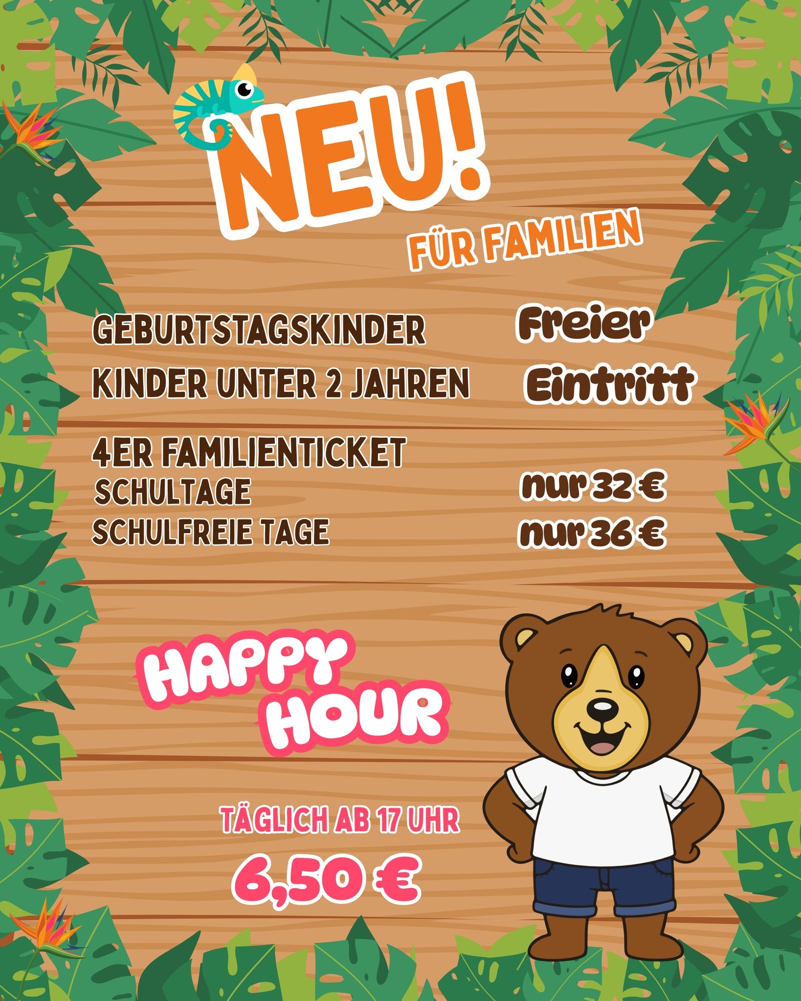 Große Neuigkeiten für kleine Entdecker! 🐻✨ Wir haben unsere Ticketstruktur für euch angepasst, damit der Ausflug ins Spieleparadies noch einfacher wird. Ob Schultag oder schulfreie Zeit – wir haben das passende Ticket für euch!
Besonders cool:
Kinder unter 2 Jahren und Geburtstagskinder (mit Nachweis) spielen bei uns immer kostenlos! 🎈
Unser Familienticket für 4 Personen gibt es schon ab 32,00 € an Schultagen. 👨👩👧👦
Für den schnellen Spielspaß am Feierabend: Unsere Happy Hour täglich ab 17 Uhr für nur 6,50 €! 🕒
Kommt vorbei und hüpft euch glücklich!
#mollibär #neuepreise #familienausflug #indooorspielplatz #happyhour #spasstattsorge #ausflugsziel