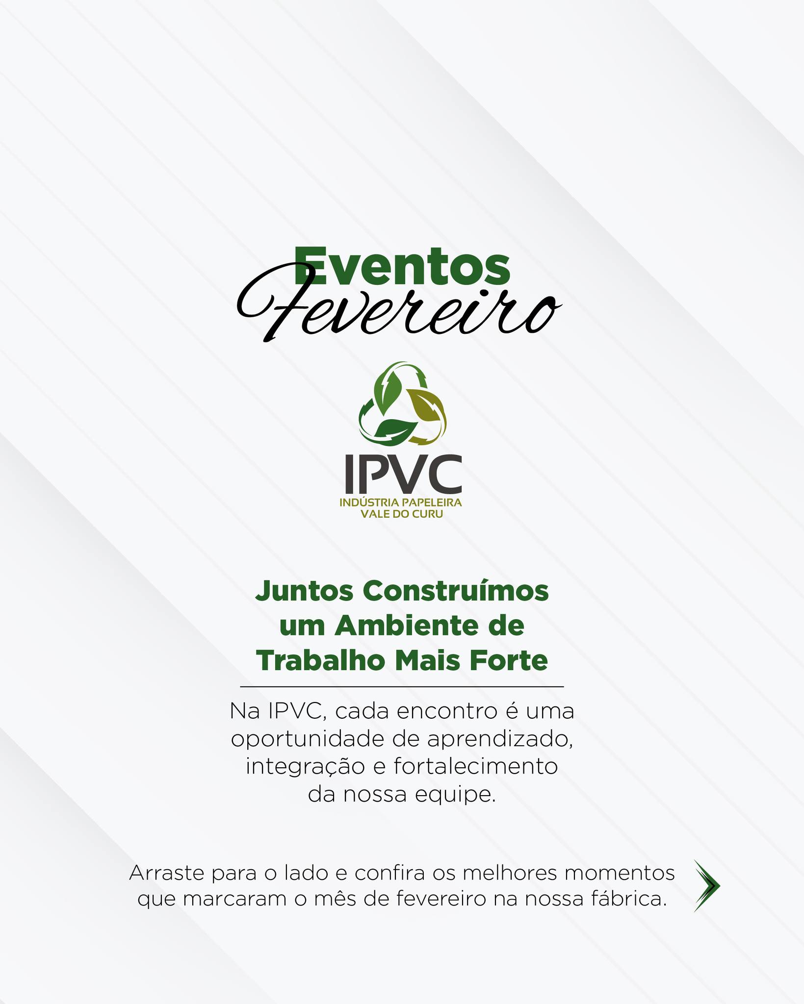 Fevereiro foi um mês de conexão, alinhamento e valorização das pessoas na IPVC 💚
Celebramos nossos colaboradores, fortalecemos o trabalho em equipe por meio das reuniões de alinhamento entre setores e seguimos focados na melhoria contínua dos nossos processos.
Momentos como esses reforçam nosso compromisso com organização, integração e reconhecimento de quem faz tudo acontecer diariamente.
#IPVC #Indústria #Equipe #Alinhamento #Gestão #ValorizaçãoDePessoas #CulturaOrganizacional #Produção #Manutenção #Compras