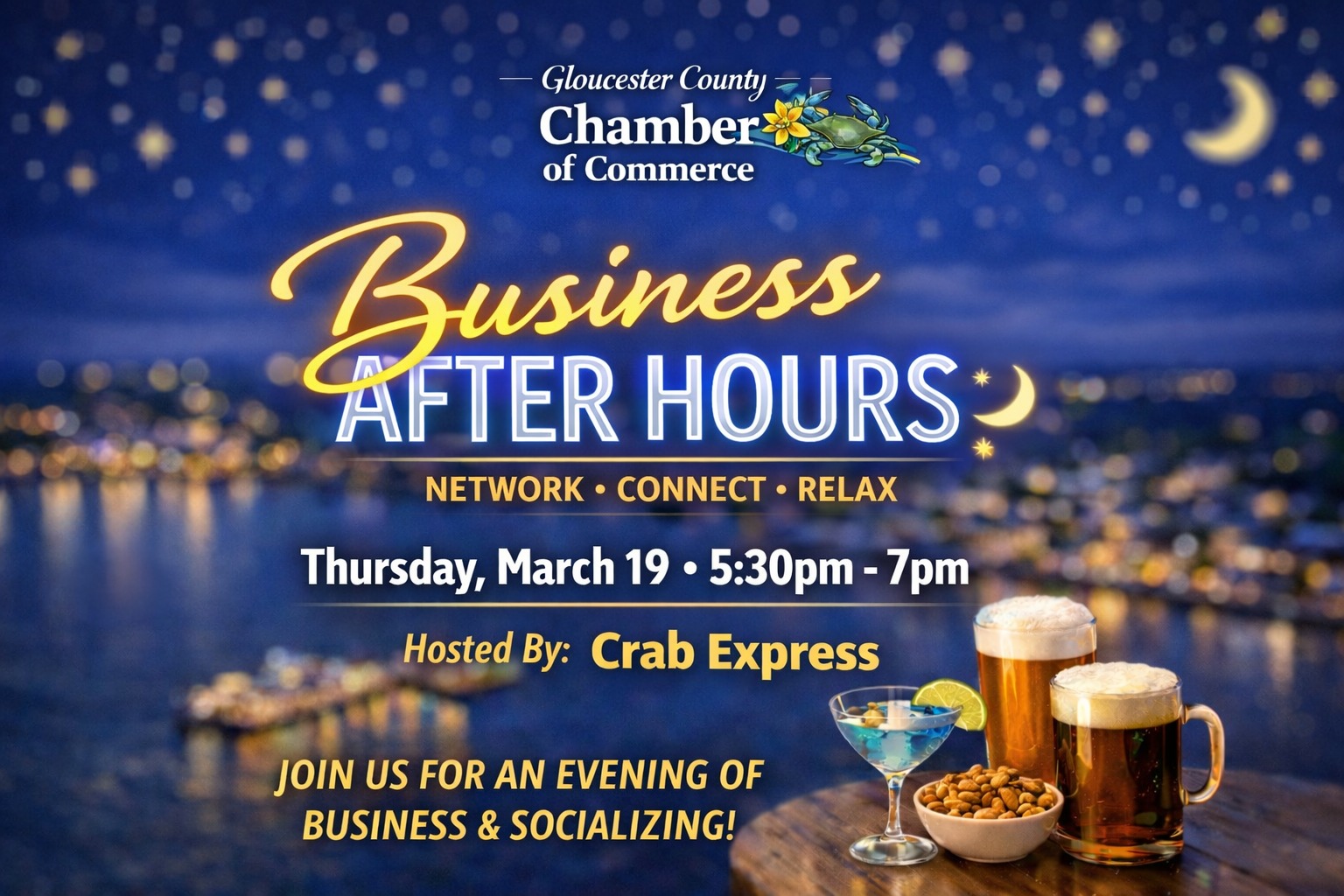 🌟 Join Us for Business After Hours! 🌟
The Gloucester County Chamber of Commerce invites you to join us this Thursday, March 19 for an evening of networking, connection, and community!
📍 Hosted by: Crab Express
📍 Location: 9084 George Washington Memorial Hwy, Gloucester, VA
🕠 Time: 5:30 PM
Come out to meet fellow local business owners, grow your network, and support one of our amazing Chamber members!
👉 RSVP here: https://www.gloucestervachamber.org/event-details/business-after-hours-7
We can’t wait to see you there!
#GloucesterVA #BusinessAfterHours #SupportLocal #ChamberEvents