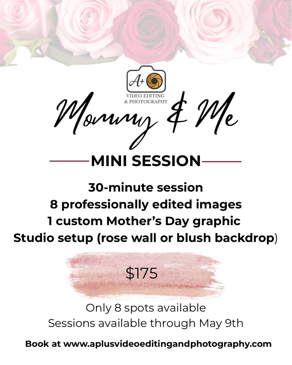 She gave you everything. Give her a moment she’ll never forget. 🌸
Introducing the Mommy & Me Mini Session — a beautiful, intimate shoot designed to capture the bond between a mother and her child before Mother’s Day.
Only 8 spots available and they will go fast.
📍 Studio only | Birmingham, AL
⏱ 30 minutes
🖼 8 professionally edited images
🎨 1 custom Mother’s Day graphic
🌹 Rose wall or blush backdrop
✨ $175 | Sessions through May 9th
Book your spot now at www.aplusvideoeditingandphotography.com or DM me directly. Don’t let mom miss out on her moment. 💛
#MommyAndMe #MothersDay2026 #MothersDayGift #BirminghamPhotographer #BirminghamPhotography #AlabamaPhotographer #MomLife #MiniSession #PortraitPhotography #MotherhoodPhotography #BhamMoms #BirminghamMoms #BlackPhotographer #BlackOwnedBusiness #APlusVideoEditingAndPhotography #TurnYourMomentIntoAMasterpiece