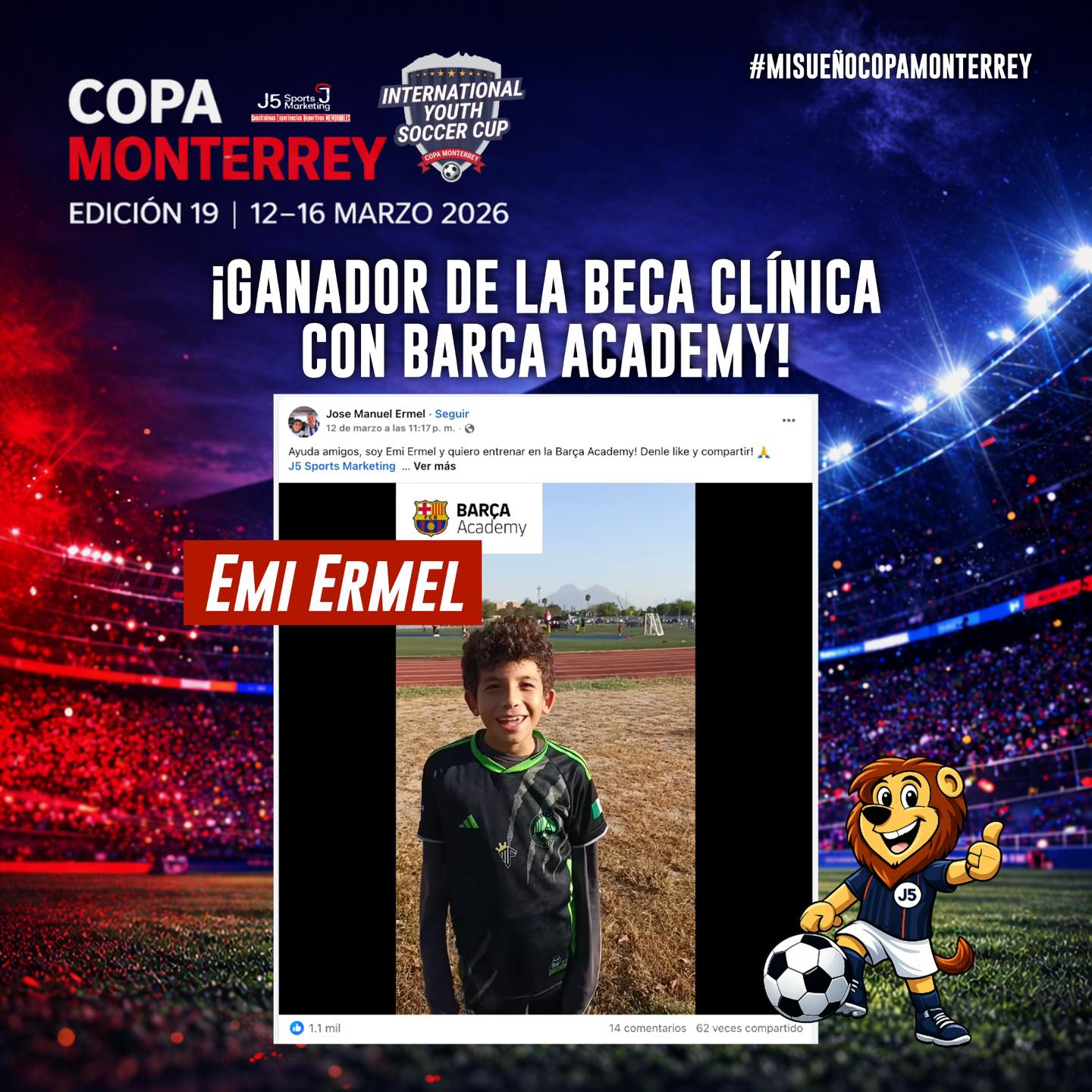 ¡Tenemos ganador Emi Ermel! 🎉⚽
Felicidades por la beca con Barça Academy México 🔵🔴
📩 Envíanos mensaje por Facebook para reclamar tu premio.
#CopaMonterrey
#NosVemosEnLaCancha
#MiSueñoCopaMonterrey