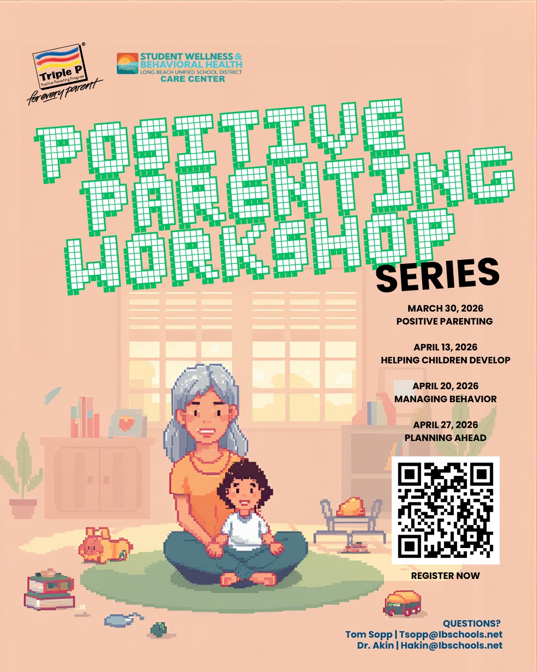 Positive Parenting Workshop Series
MacArthur Elementary is hosting a 4-part Positive Parenting Workshop Series to support parents and caregivers in building strong, healthy relationships with their children.
These workshops provide practical strategies for guiding children’s development, managing behavior, and planning ahead for success at home and at school.
📍 Location: MacArthur Elementary – Care Center
6011 Centralia St, Lakewood, CA 90713
🧩 Workshop Series (Attend All 4 Sessions)
📅 Positive Parenting
March 30, 2026 | 9:15–11:15 AM
📅 Helping Children Develop
April 13, 2026 | 9:15–11:15 AM
📅 Managing Behavior
April 20, 2026 | 9:15–11:15 AM
📅 Planning Ahead
April 27, 2026 | 9:15–11:15 AM
✨ Program Details
• For parents/caregivers of children ages 5–12
• Translation available
• Limited to 15 parents
• Light snacks provided
• When you enroll, you are registering to attend all four sessions
👉 Scan the QR code or use the link in our bio to register
📩 Contact information is available in the bio linktree
#MacArthurElementary #PositiveParenting #ParentWorkshop #FamilySupport #ParentEducation #SchoolCommunity #LongBeachSchools