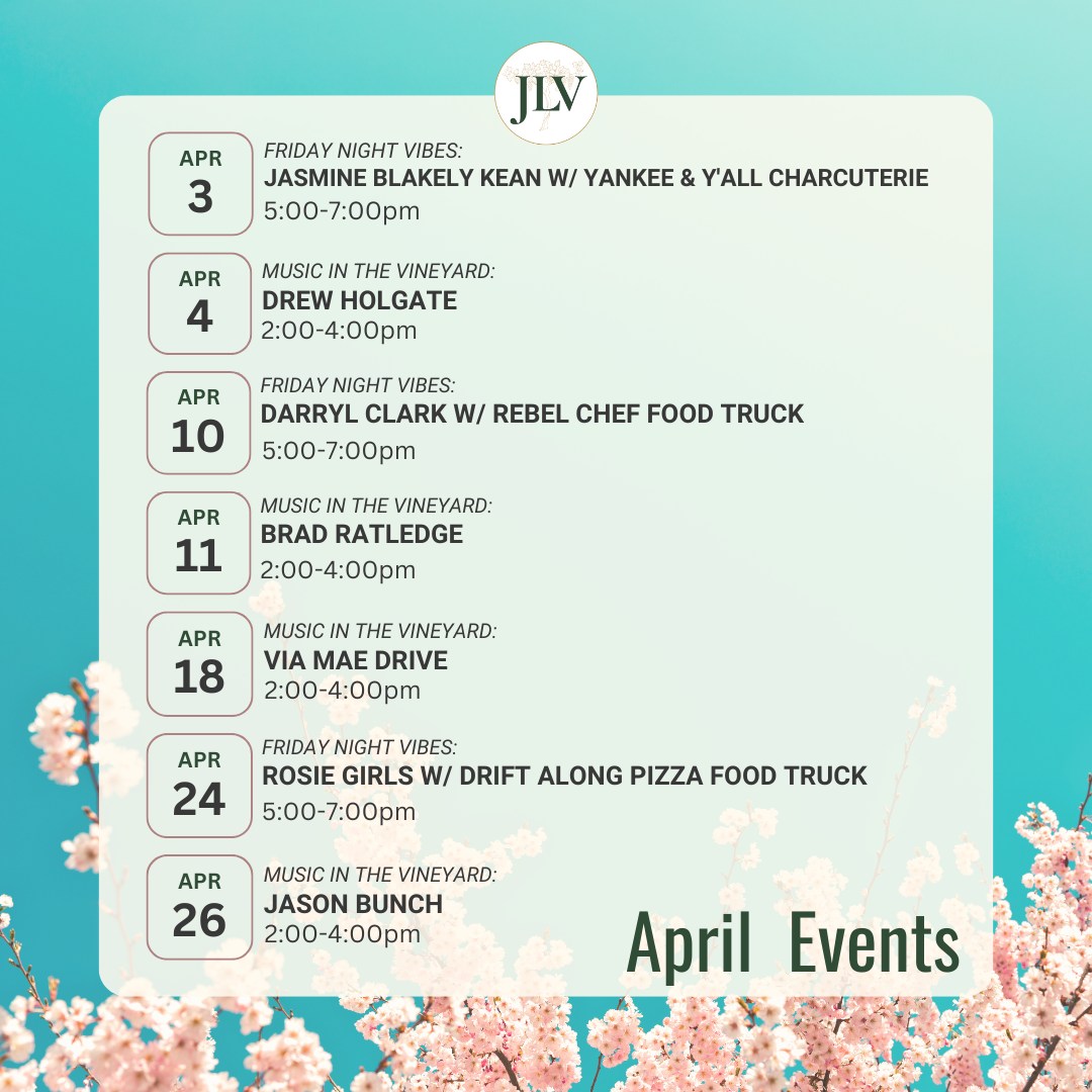 April is looking bright!🌞To celebrate, we’re officially expanding our Friday hours for the season:
✨ NEW Friday Hours: Starting April 3, we’re open 1-8PM
✨ Friday Night Vibes: Live music & food vendor 5-7PM
Check out our full calendar on our website and plan your visit today!
🗓️ www.juniuslindsay.com/jlv-events