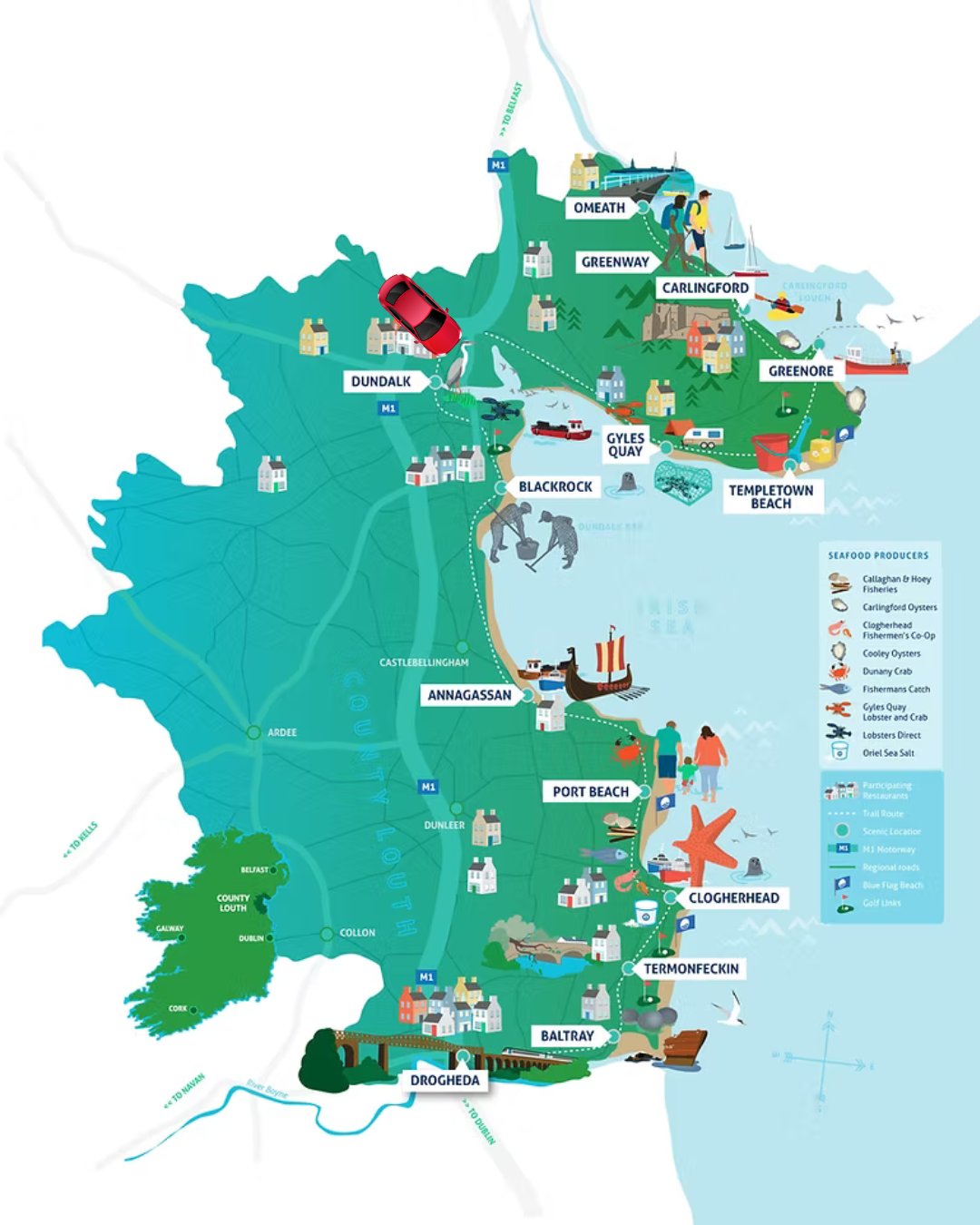 Your Sea Louth road trip starts here 🚗🌊
From Omeath at the top of the lough all the way down to Drogheda, the Sea Louth trail is packed with coastal gems just waiting to be explored. Charming villages, scenic viewpoints, fresh seafood stops and hidden beaches… all connected along one unforgettable stretch of coastline 🗺️✨
Follow the map and make your way through Carlingford, Greenore, Blackrock, Clogherhead, Termonfeckin, Baltray and beyond. Stop for the views, stay for the flavours and don’t forget to collect your stamps along the way 😉
Plan your journey and explore every stop at sealouth.ie
#SeaLouth #IrelandsAncientEast #KeepDiscovering #See #Eat #Admire #ScenicSeafoodTrail #ExploreLouth #CoastalRoadTrip #TasteTheCoast
Credit Sealouth