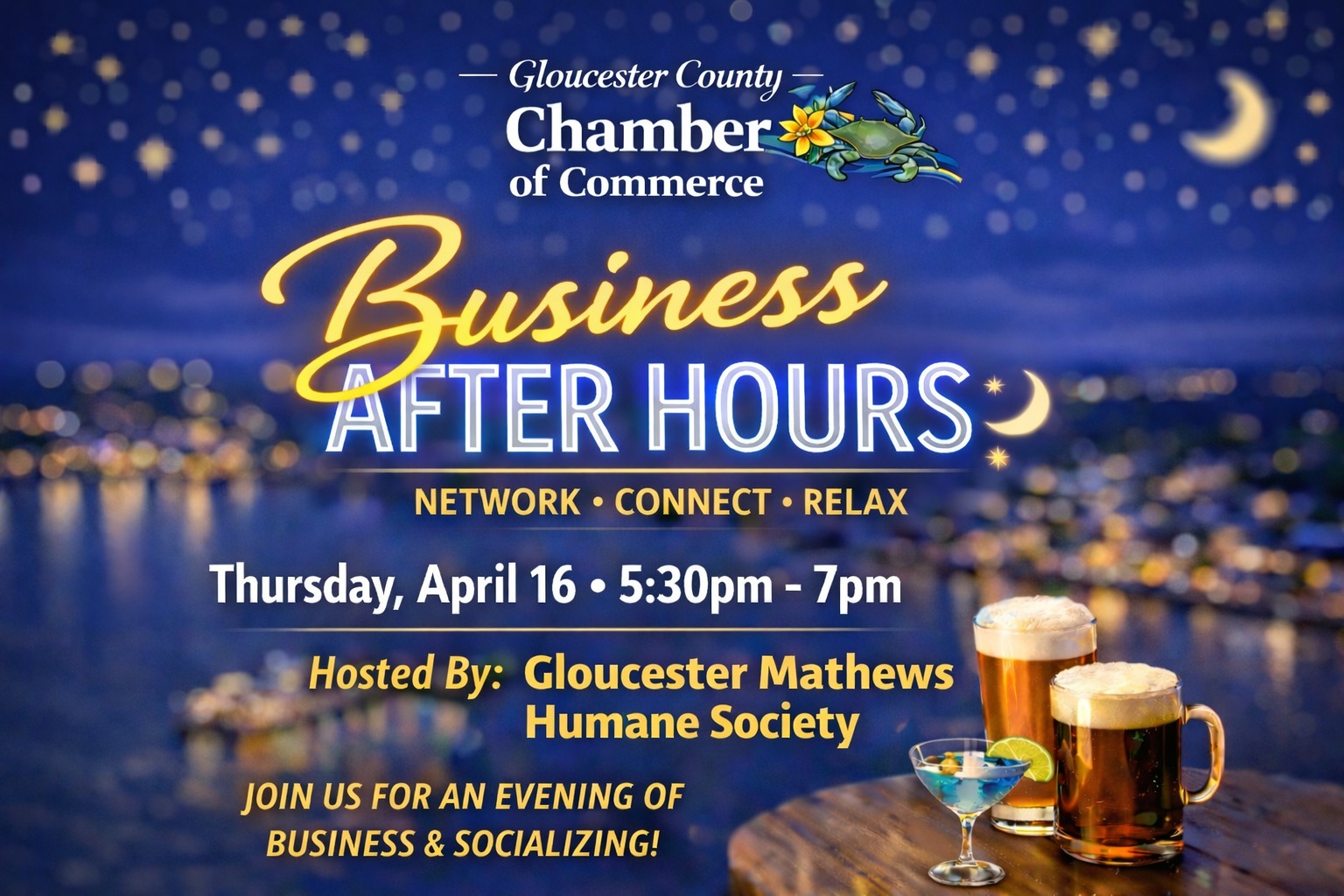 📅 Save the Date – Business After Hours! 📅
Join us for our next Business After Hours hosted by the Gloucester-Mathews Humane Society 🐾
📍 Location: 6620 Jackson Lane, Gloucester, VA 23061
🕠 Time: 5:30 PM
📆 Date: April 16
Come out for an evening of networking, connection, and community—while supporting an amazing local organization making a difference for animals in our area.
We hope to see you there! 💙
#GloucesterChamber #BusinessAfterHours #SaveTheDate #SupportLocal #CommunityStrong