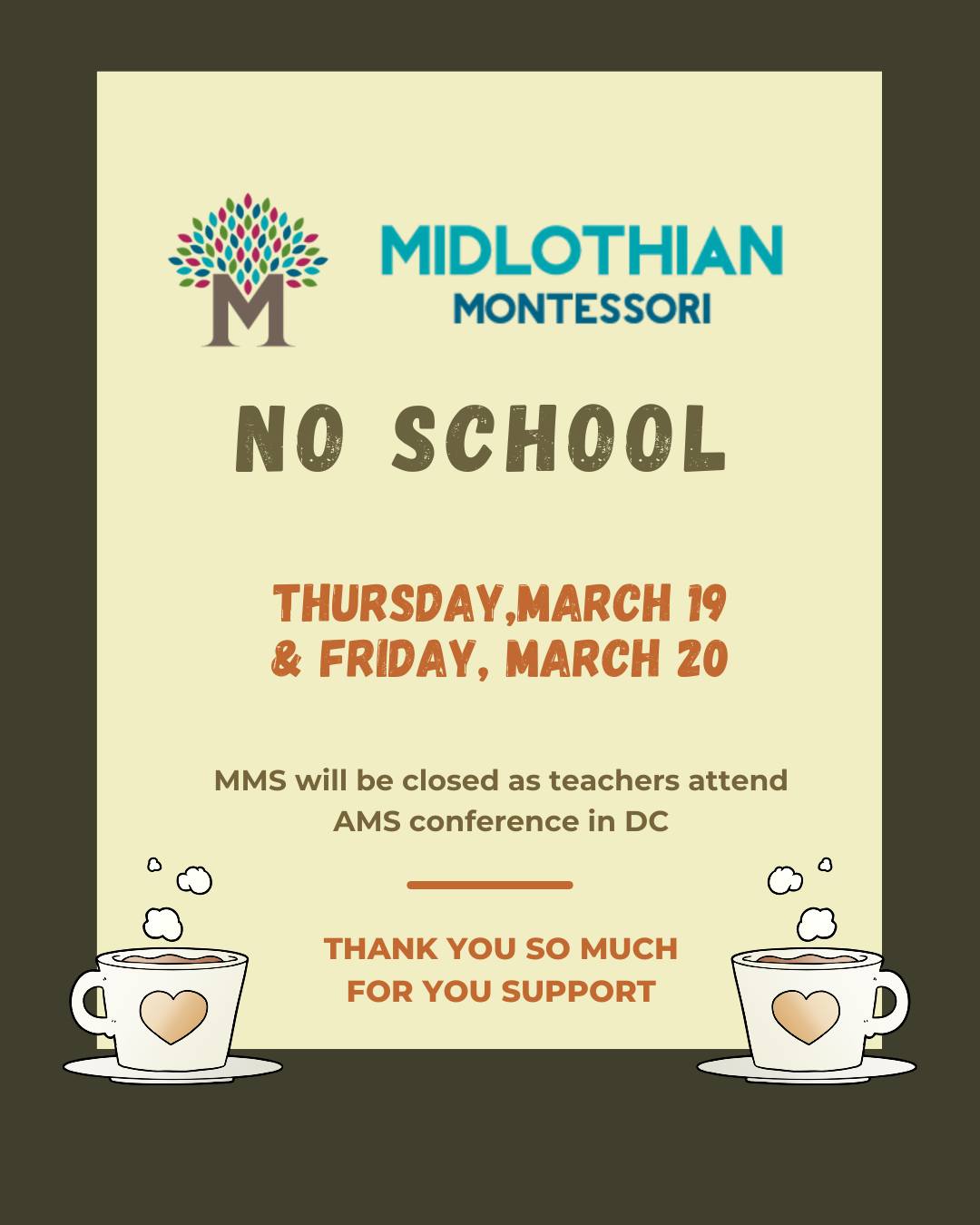 Wishing safe travels to our teachers as they pursue continuing education. See you next week!