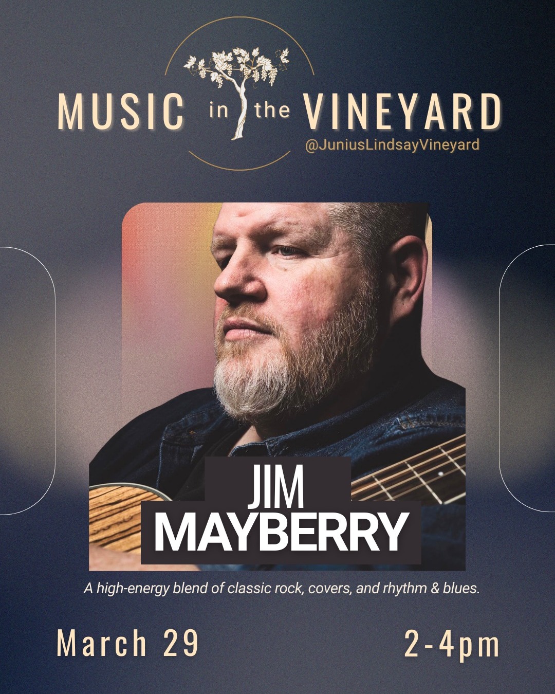 We'll have the great @jimmayberry1 playing acoustic hits and cover songs from 2-4pm on Sunday, March 29. Come early to grab a seat! We open at 1:00pm and picnics and outside food are welcome. 🎶🍷
#localmusic #thingstodo #ncwine #sundayfunday