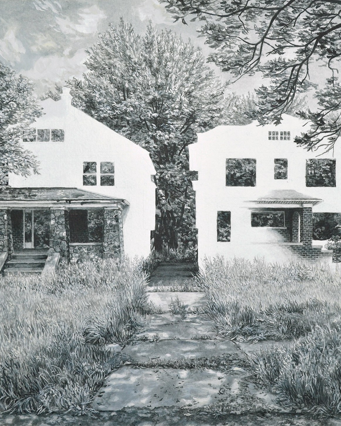 @wlsagestudio
"My Homesickness Series focuses on the sprawling midwestern neighborhoods of Detroit and Highland Park, Michigan. The homes are presented as they appear today, as white voided façades or empty lots that invite the viewer to consider the collective loss of identity, memory and belonging being experienced in shrinking communities."
See Whitney Lea Sage's work in the (un)Focused show @kcartistscoalition May 15-July 3