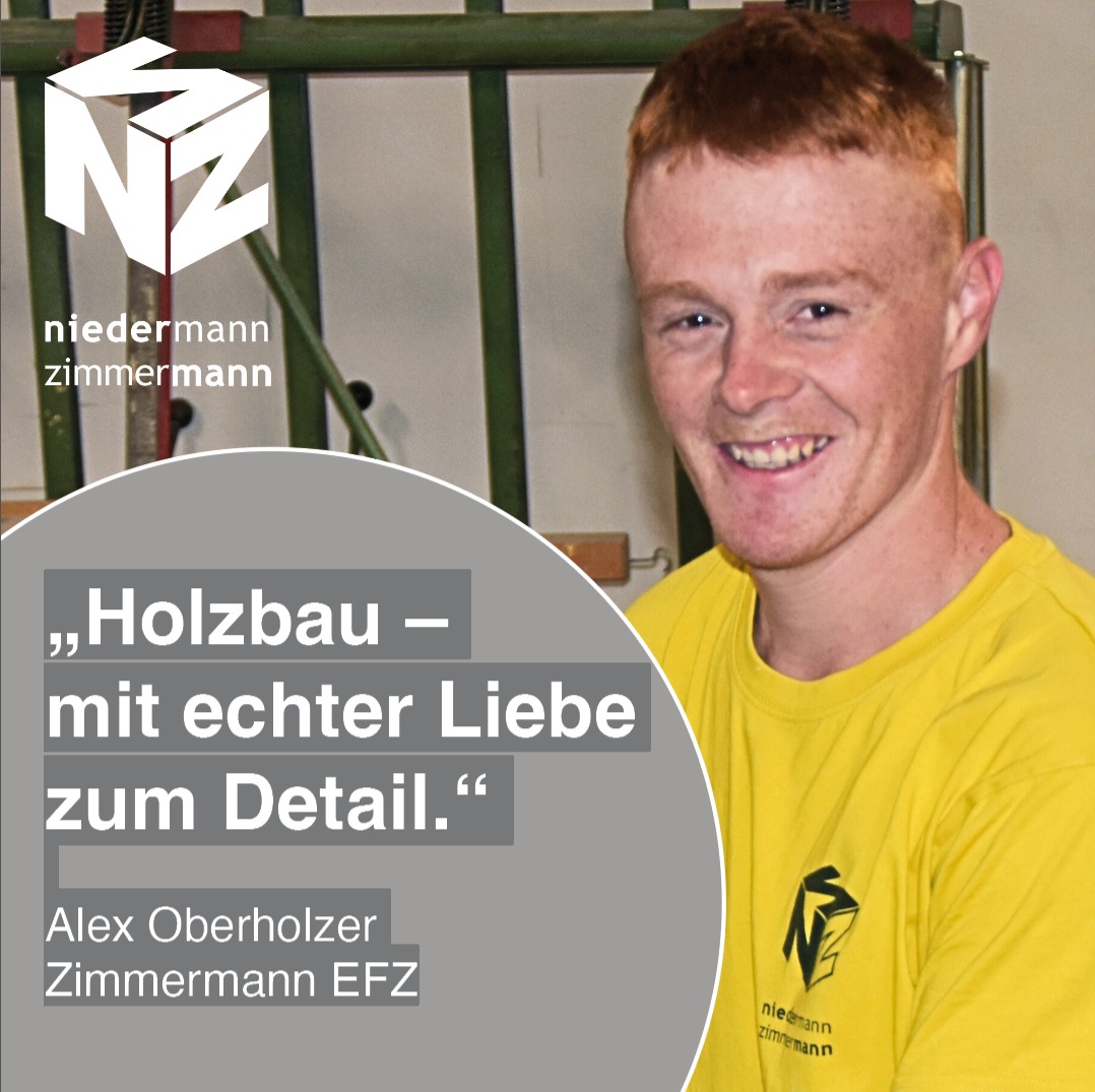 Unsere Teamvorstellung geht weiter – heute mit Alex Oberholzer, Zimmermann bei der Niedermann Holzbau AG. 👋
Für Alex ist der schönste Moment im Beruf, wenn man am Ende des Tages sieht, was man erreicht hat 🔨. Aus einzelnen Materialien entsteht Schritt für Schritt etwas Dauerhaftes. Zufrieden ist er dann, wenn er für sich sagen kann: „So passt’s mer!“
Besonders freut ihn jedes Projekt, bei dem die Bauherrschaft zufrieden ist und am Ende Danke sagt. Für ihn die wertvollste Bestätigung seiner Arbeit. Gute Holzbauarbeit erkennt Alex an der Liebe zum Detail: Präzision, Sorgfalt und ein gutes Auge machen für ihn den Unterschied.
An der Niedermann Holzbau AG schätzt er besonders das persönliche und familiäre Umfeld 🤝. Man wird für das geschätzt, was man macht – und genau das motiviert ihn im Alltag.
Auch an langen Tagen weiss Alex, worauf er sich freuen kann: Am Abend zuhause mit seiner Freundin gemeinsam Znacht essen 🍽️.
Holz in drei Worten: lebendig, vielseitig, warm 🌲.