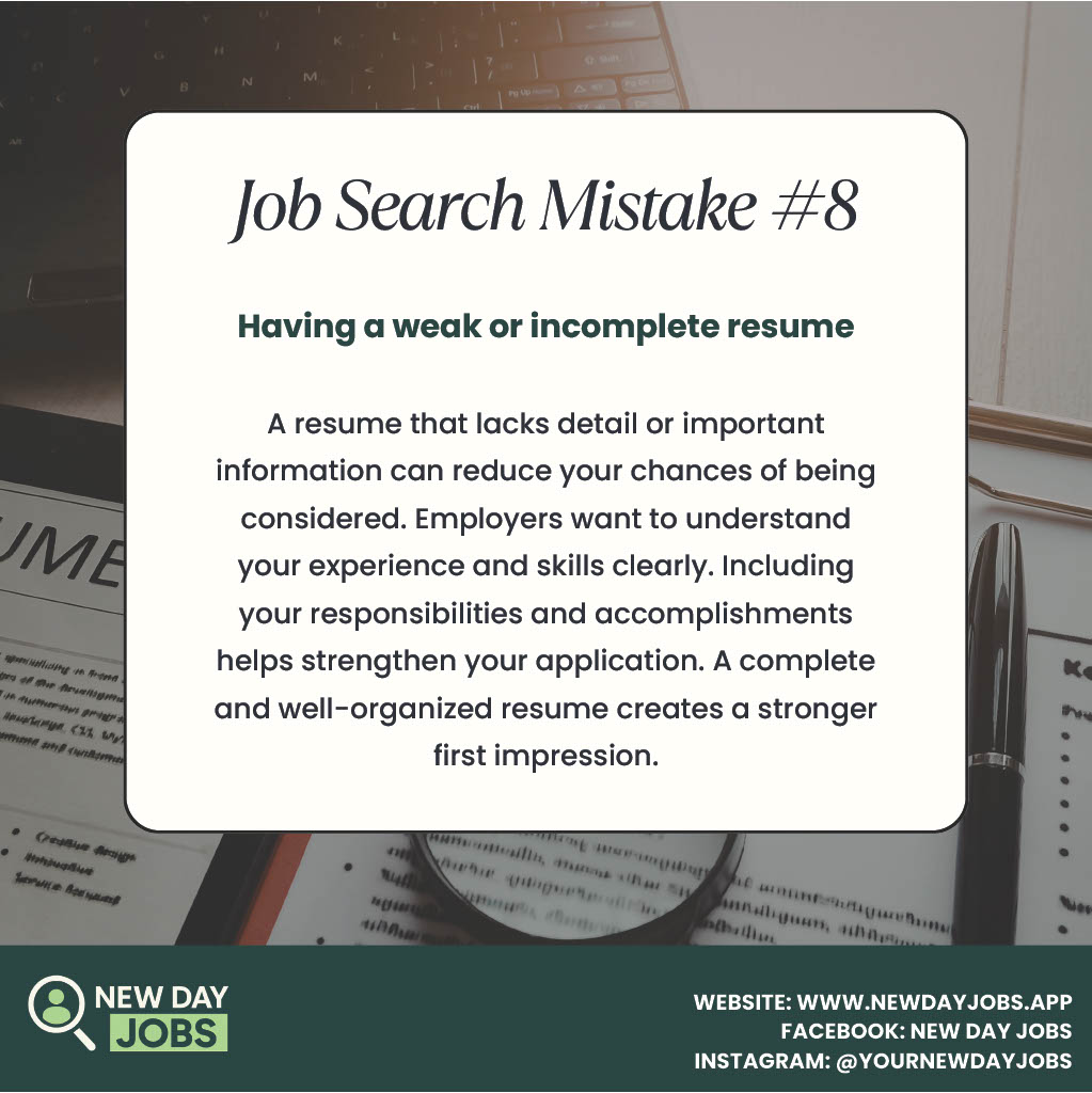 Follow New Day Jobs for more job tips, resources, and opportunities.
#jobsearch #jobsearchtips #careertips #nowhiring #jobseekers #hiringnow #careerhelp #jobadvice #jobhunt #jobsearchhelp #applynow #entryleveljobs #careergrowth #motivationdaily #keepgoing #opportunity #workopportunities #secondchance #fairchancehiring #reentrysupport #reentryprogram #newdayjobs
