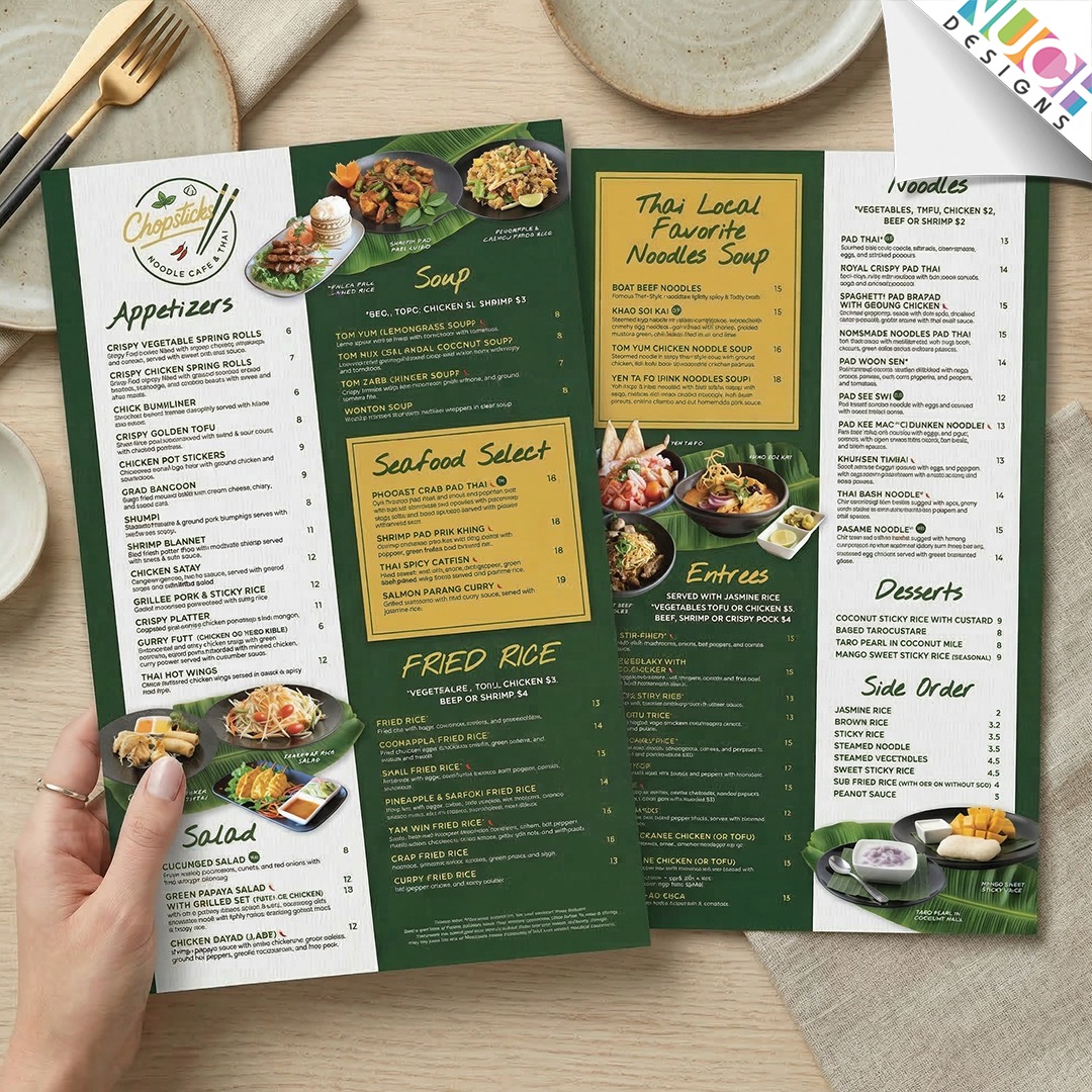 ผลงานออกเเบบ Menu ของร้าน Chopsticks Noodle Cafe & Thai, ร้าน Rice Fine Thai, ร้าน Thai Hala เเละร้าน Mai Thai ค่ะ
🌟 Menu Design
บริการออกแบบเมนูแบบครบครัน ทั้ง Dinner Menu, Lunch Menu, To Go Menu, Drink Menu และ Special Menu ด้วยดีไซน์เฉพาะที่ออกแบบมาให้เข้ากับเอกลักษณ์ของแต่ละร้าน พร้อมตัวเลือกหลากหลาย ไม่ว่าจะเป็นขนาด A3, รูปเล่ม Magazine, Bi-Fold, Tri-Fold, ไปจนถึง Digital Menu และยังสามารถเลือกขนาดตามความต้องการได้อีกด้วยนะคะ
🌟 Nuch.Designs รับออกแบบเว็บไซต์ ออกแบบเมนูร้านอาหาร ออกแบบโลโก้ และงานกราฟิกทุกชนิด
🌟 สนใจติดต่อสอบถามโดยตรงได้ที่
Contact: 214-663-1239
Line ID: @nuchdesigns
Email: info@nuchdesigns.com
Website: www.nuchdesigns.com
#ร้านอาหารไทยในอเมริกา #นุชดีไซน์ #nuchdesigns #ออกแบบเว็บไซต์ร้านอาหารไทยในอเมริกา #เว็บร้านอาหารไทยในอเมริกา #เว็บไซต์ร้านอาหารไทย #ออกแบบเมนูร้านอาหาร #ออกแบบเว็บร้านอาหาร #เมนูเครื่องดื่ม #SocialMedia #รับดูเเละSocialMedia #รับดูเเละSocialMediaสำหรับคนไทยในอเมริกา