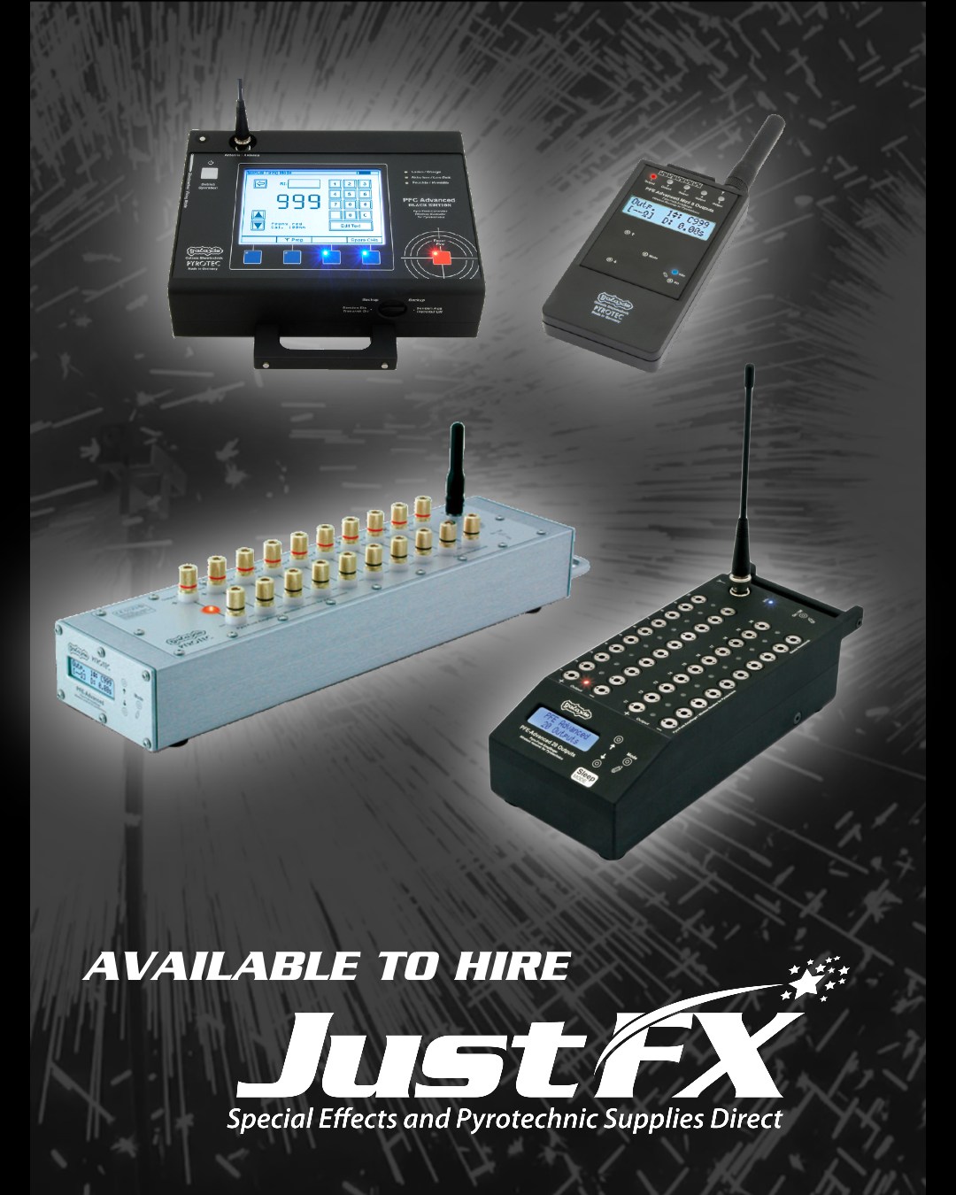 Hire @galaxisshowtechnik equipment from Just FX 🔥💥
Just FX stocks a range of Galaxis Showtechnik hardware, available for hire across the UK.
Available equipment includes:
/ Galaxis G-Flames – Gas-fuelled flame machines producing powerful effects from 2–8 metres
/ Galaxis PFC & PFE Pyro Control Systems – Industry-leading wireless firing systems
PFS Pocket Controller
PFC Advanced Controllers (Silver & Black Editions)
PFE Advanced Modules (5, 10 & 20 Output )
50 / 100 Matrix Modules
Whether you need dry hire or full production support, our experienced Pyro & SFX technicians can design, install and operate effects tailored to your event.
Get in touch to check availability or to hire with full crew support.
#pyrotechnics #flame #equipmenthireuk