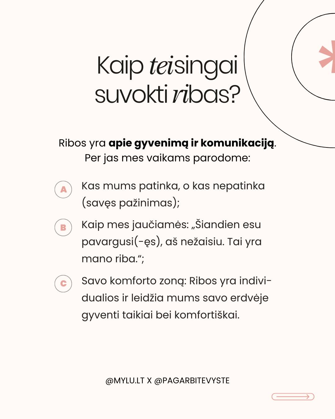 „RIBA“ SKAMBA KAIP BAUSMĖ? O turėtų skambėti kaip... dovana! 🎁
Dažnai tėvams daryti „tvarką“ trukdo viena nuostata: baimė būti „blogu policininku“. Tačiau nubrėžti ribą nereiškia nubausti. Tai reiškia pamokyti vaiką naviguoti šiame dideliame ir painiame pasaulyje. 🌍
Tad kuo gi skiriasi taisyklės nuo ribų?
📏 Taisyklės yra kietos ir nekintamos (kaip, pavyzdžiui, eismo taisyklės).
🌊 Ribos yra lankstus susitarimas, pagrįstas tėvų komfortu ir gyvenimo situacija.
Braukite karuselėje ir sužinokite:
✅ Kodėl ribos yra apie ryšį, o ne apie draudimus?
✅ Kaip mamos ir tėčio ribos gali skirtis (ir kodėl tai normalu)?
✅ Kodėl sunku brėžti ribas vaikams?
Svarbiausia prisiminkime: mokydami vaiką gerbti jūsų ribas, jūs mokote jį pažinti žmones ir saugoti save.
Kurią ribą jūsų namuose sunkiausia išlaikyti? Pasidalinkit komentaruose!
- tėvystės koučerė Dovilė @pagarbitevyste 🤍
#pagarbitevyste #mylu #mylult #tevyste #motinyste #tevai #auklejimas #vaikyste #vaikuauginimas #auklejimas #tevuemocijos #emocijos #tevupalaikymas #vaikas #vaikai #tetis #mama #mylultseminarai #myluseminarai #ribos #mamosgyvenimas #tevai #psichologija #šeima