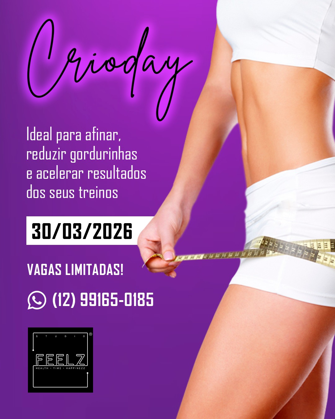 No dia 30/03/2026, a Estética da Feelz apresenta mais uma edição exclusiva do Crioday. 💜
Um dia pensado para quem busca redução de gordura localizada com tecnologia avançada e acompanhamento profissional.
A criolipólise atua diretamente nas células de gordura, auxiliando na modelagem corporal de forma não invasiva e segura.
Uma excelente opção para quem deseja potencializar seus resultados e cuidar do corpo com estratégia.
Vagas limitadas para atendimento.
📲 Agende seu horário pelo link da bio e participe do Crioday da Feelz.