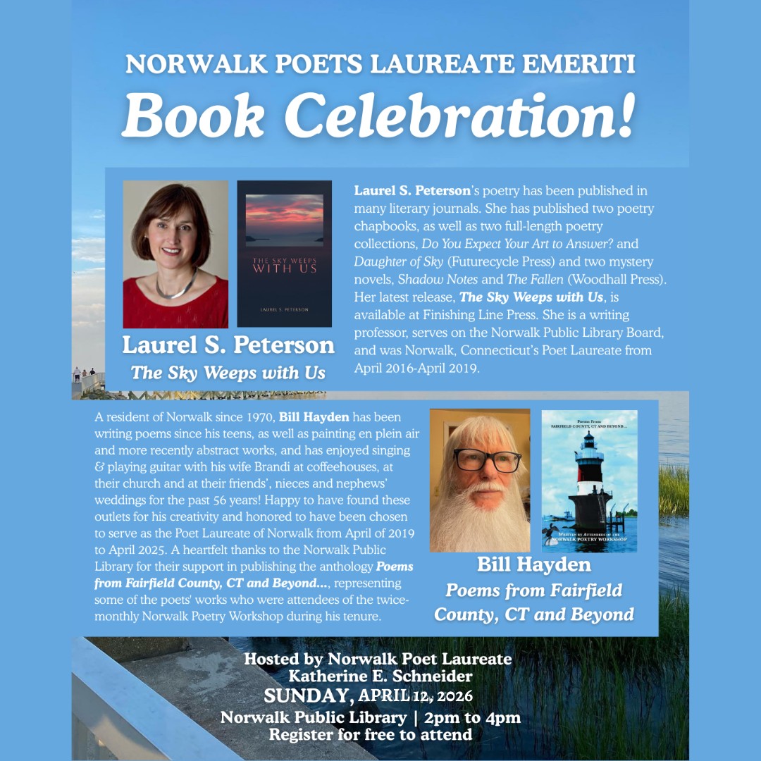 SUNDAY! Join #WoodhallPress #author and #poet @laurelwriter49 for a #poetryreading and #booksigning at @norwalklibct! Register via link in bio. @poetsofnorwalk
#poetry #poetrycommunity #poetlaureate #NationalPoetryMonth #literarycommunity #norwalkct #norwalk #poetrymonth #poetryevent #poems #poetlaureateemeritus