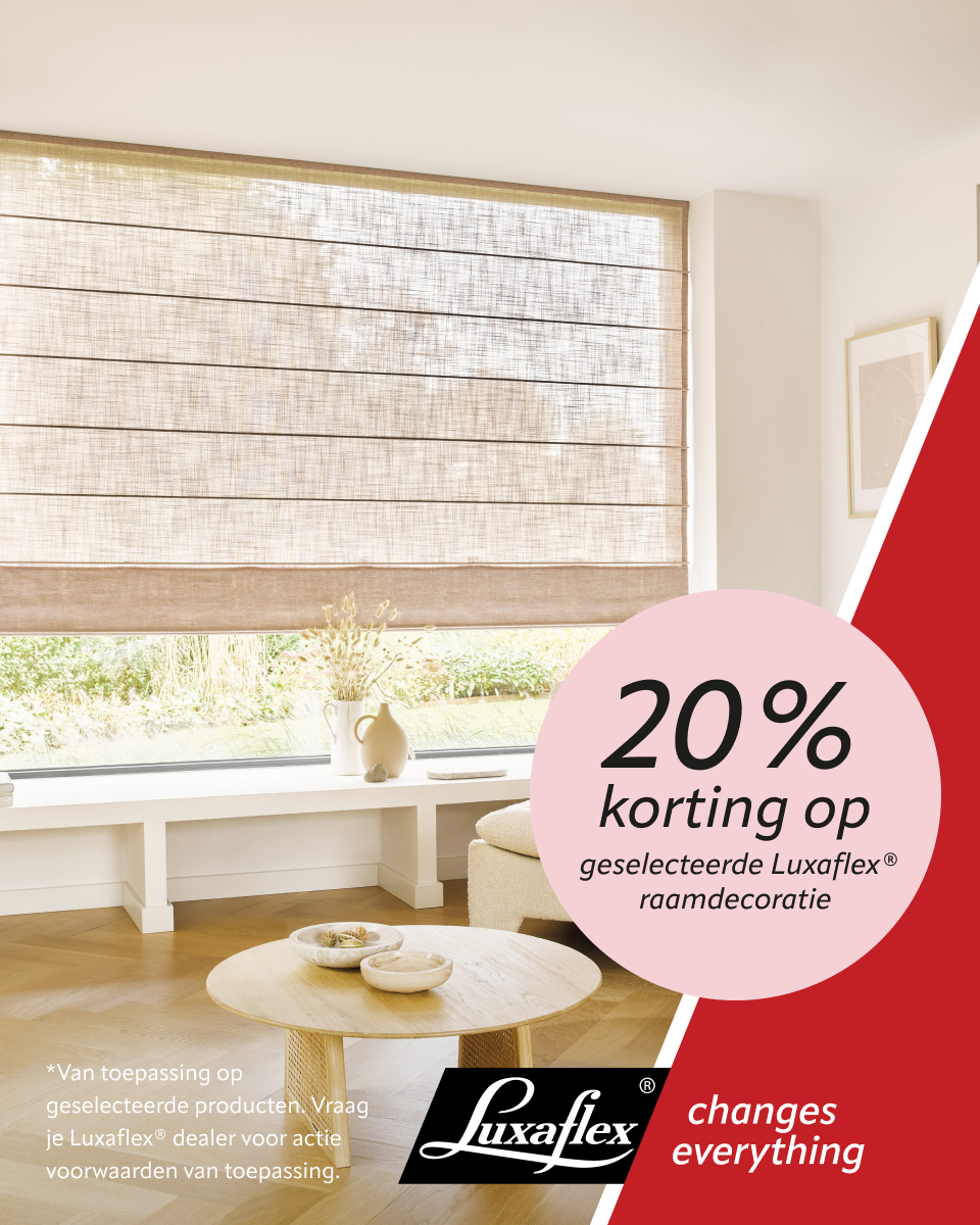 🌿☀️ Lenteactie bij Scheepers Interieur! ☀️🌿
Maak je huis klaar voor de zonnige dagen met de stijlvolle én functionele oplossingen van Luxaflex®.
Profiteer nu van:
✨ Tot 20% korting op geselecteerde indoor raambekleding
Of je nu kiest voor elegante Duette® shades of praktische aluminium jaloezieën – je geniet van meer comfort, optimale lichtregeling en een koel huis deze lente en zomer. 🌸
📅 Actie geldig t/m 11 mei 2026
📍 Te ontdekken bij Scheepers Interieur
Kom langs in onze showroom en laat je inspireren! 💛
#ScheepersInterieur #Luxaflex #Lenteactie #Zonwering #Raambekleding #Wooninspiratie